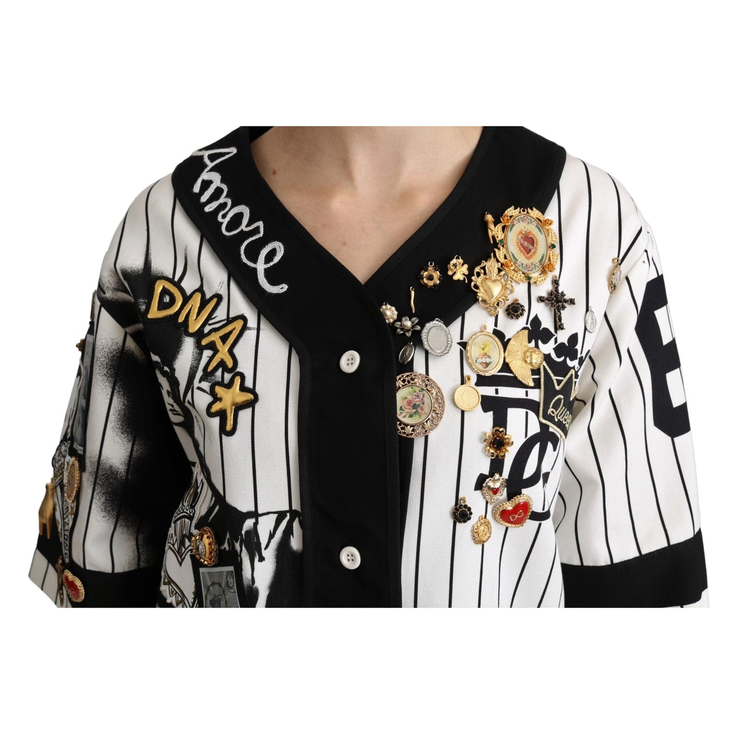 White and black Blouse Cotton Crystal Charms Amore Shirt