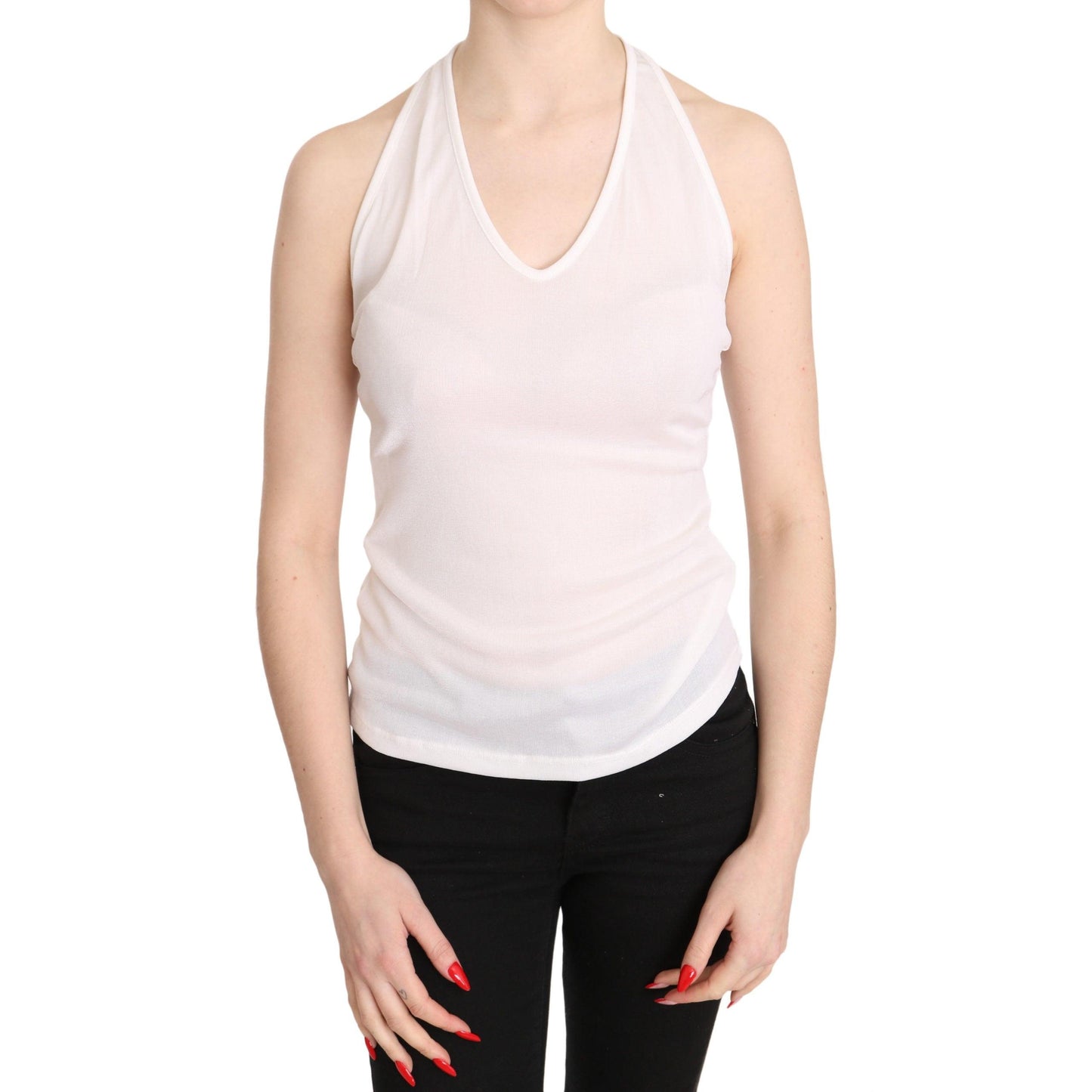 White Halter Cotton Sleeveless Casual Tank Top Blouse