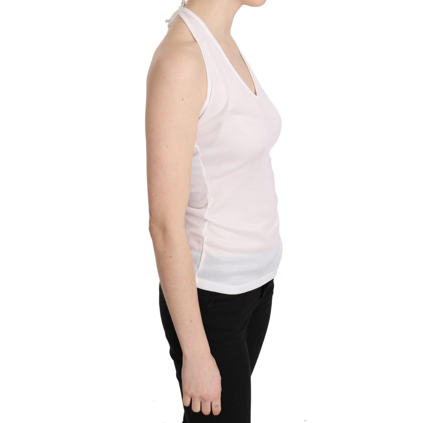 White Halter Cotton Sleeveless Casual Tank Top Blouse