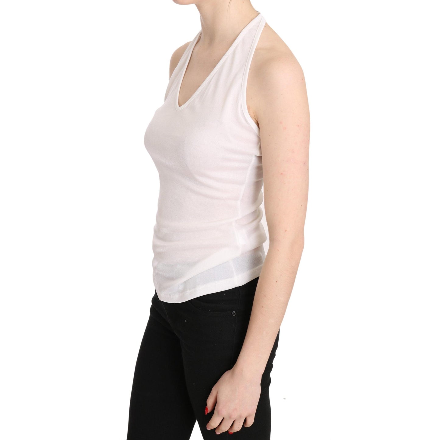 White Halter Cotton Sleeveless Casual Tank Top Blouse