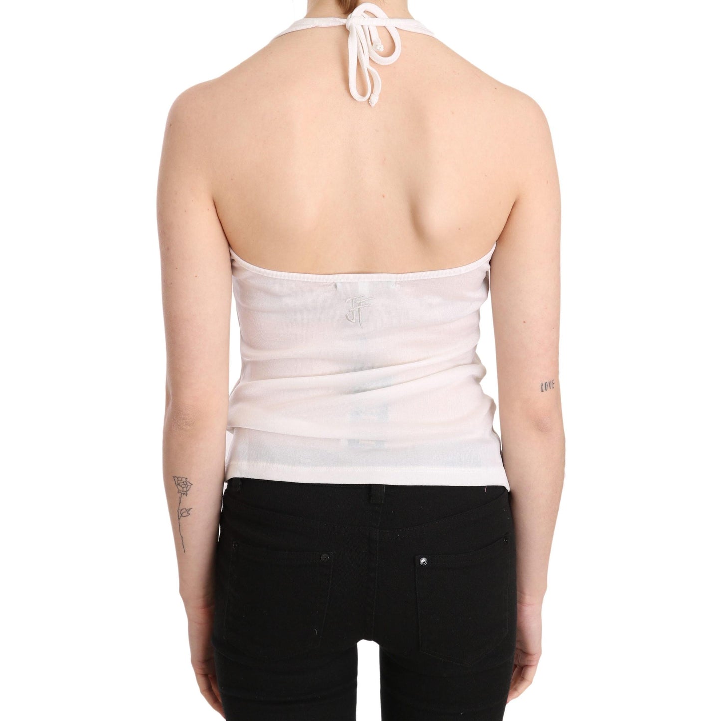 White Halter Cotton Sleeveless Casual Tank Top Blouse