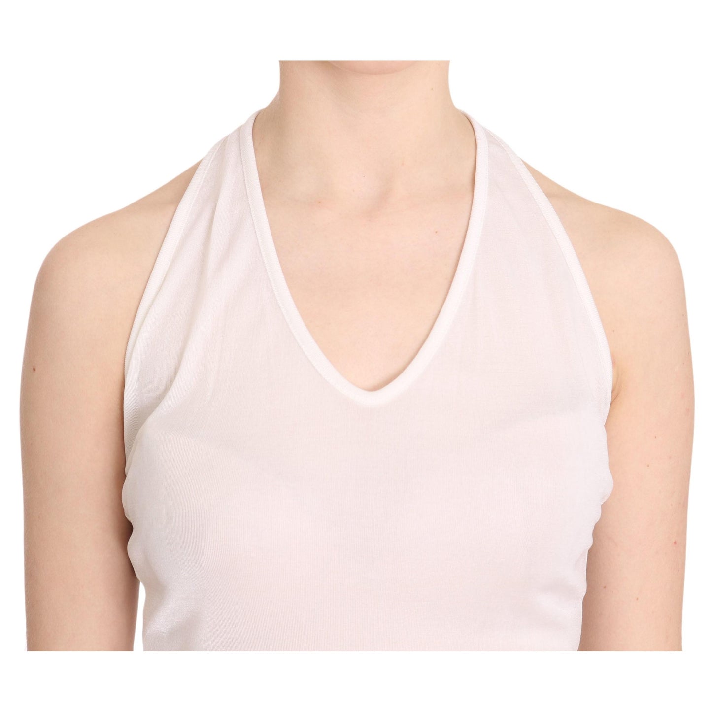 White Halter Cotton Sleeveless Casual Tank Top Blouse