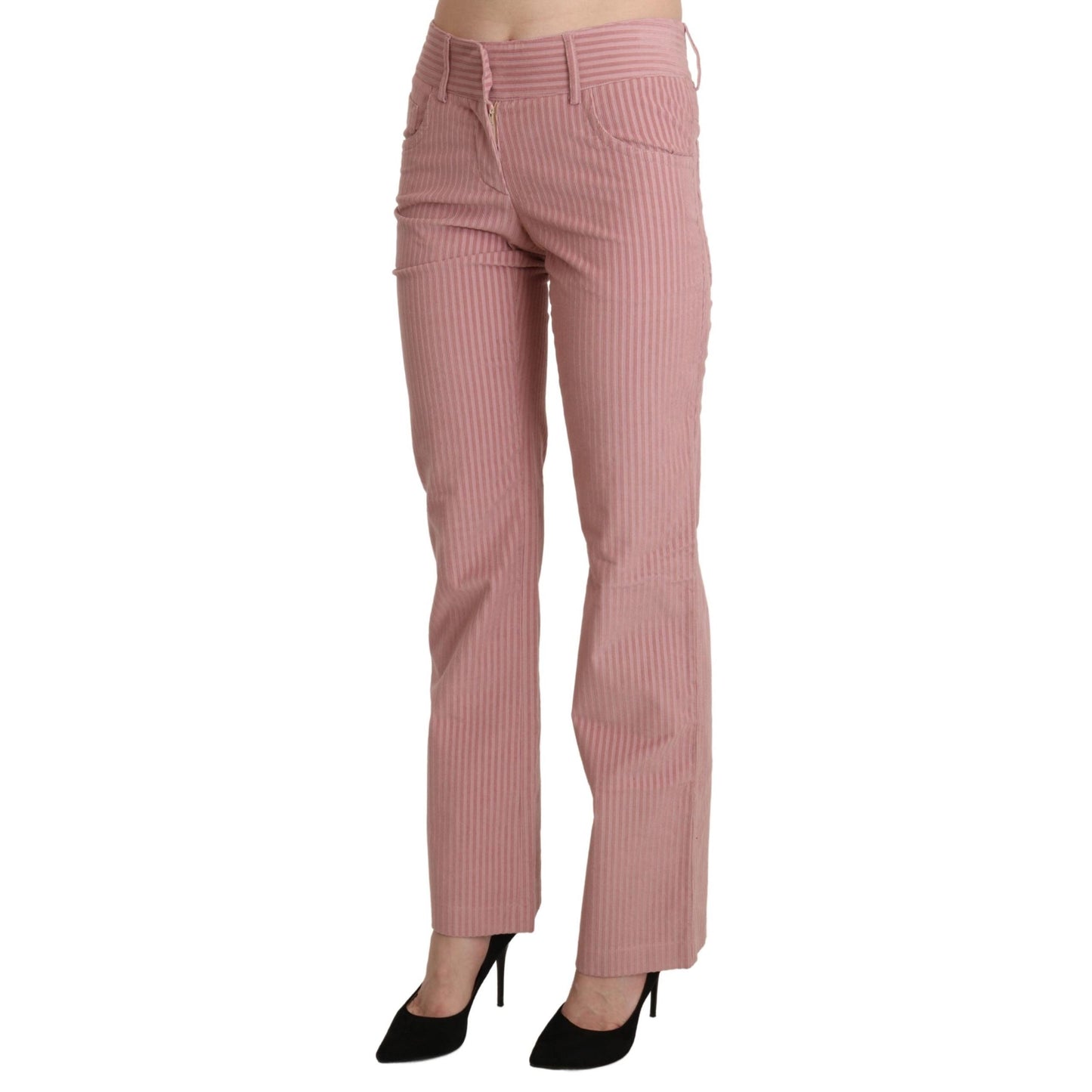 Pink Mid Waist Straight Trouser Cotton Pants