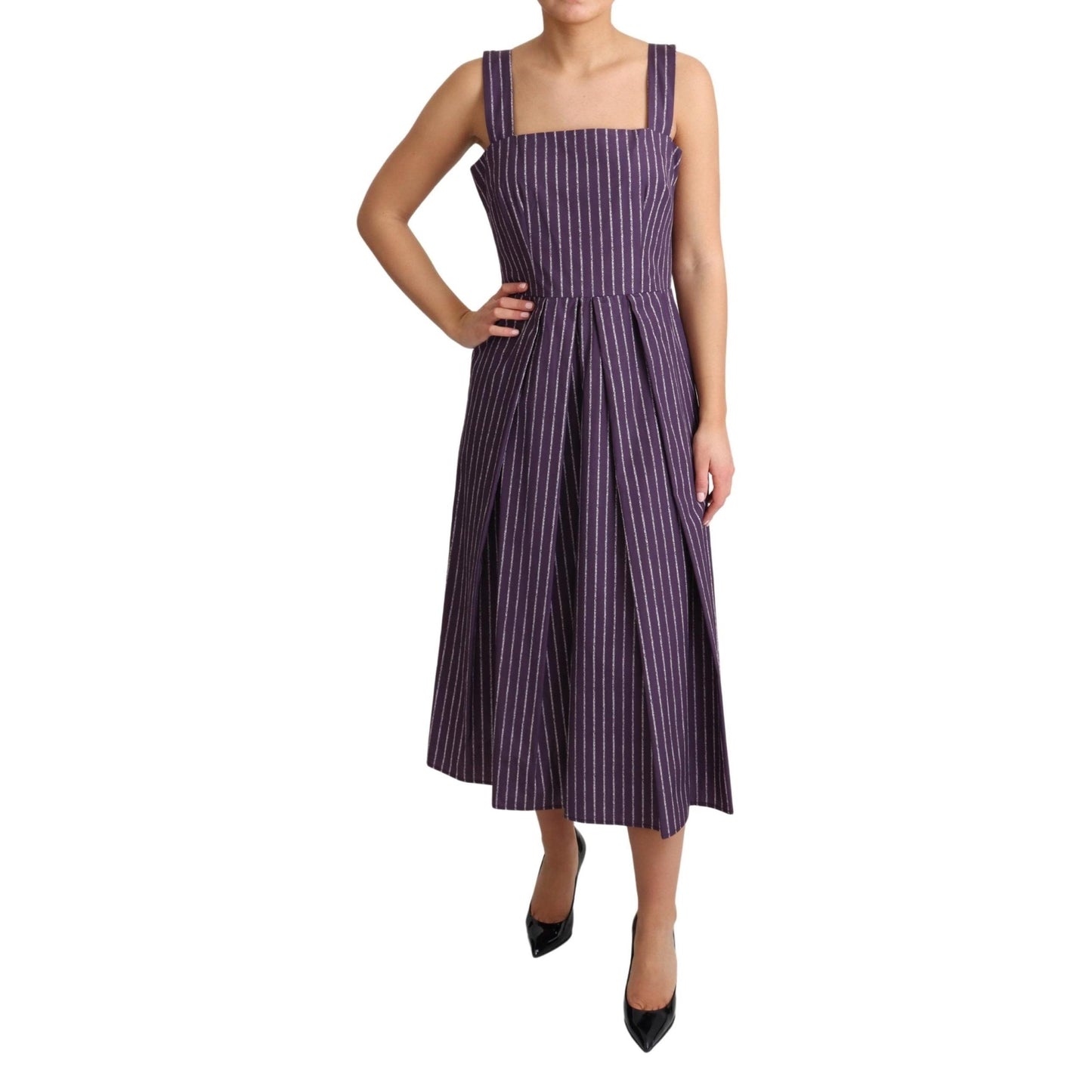 Purple Striped Cotton A-Line Stretch Dress