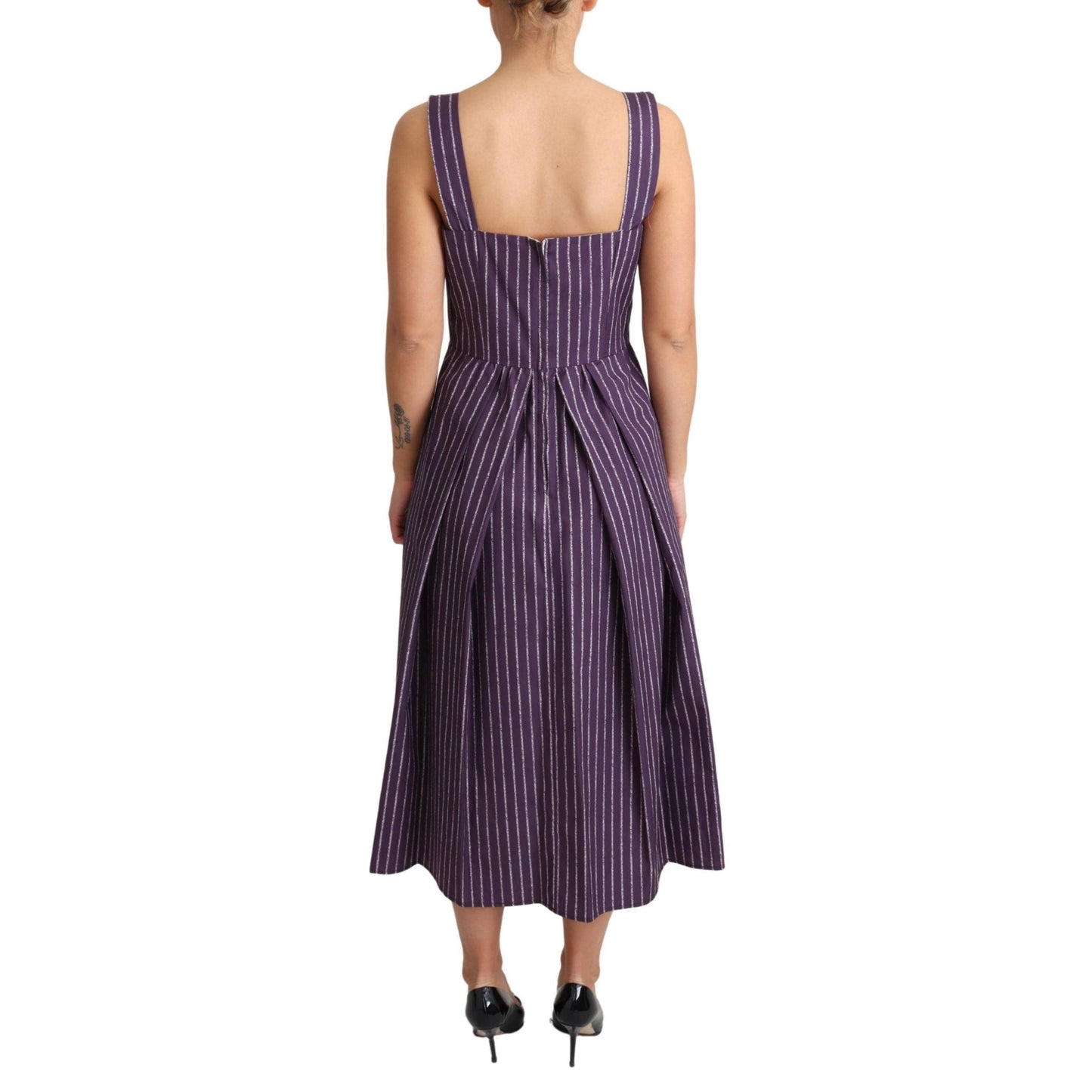Purple Striped Cotton A-Line Stretch Dress