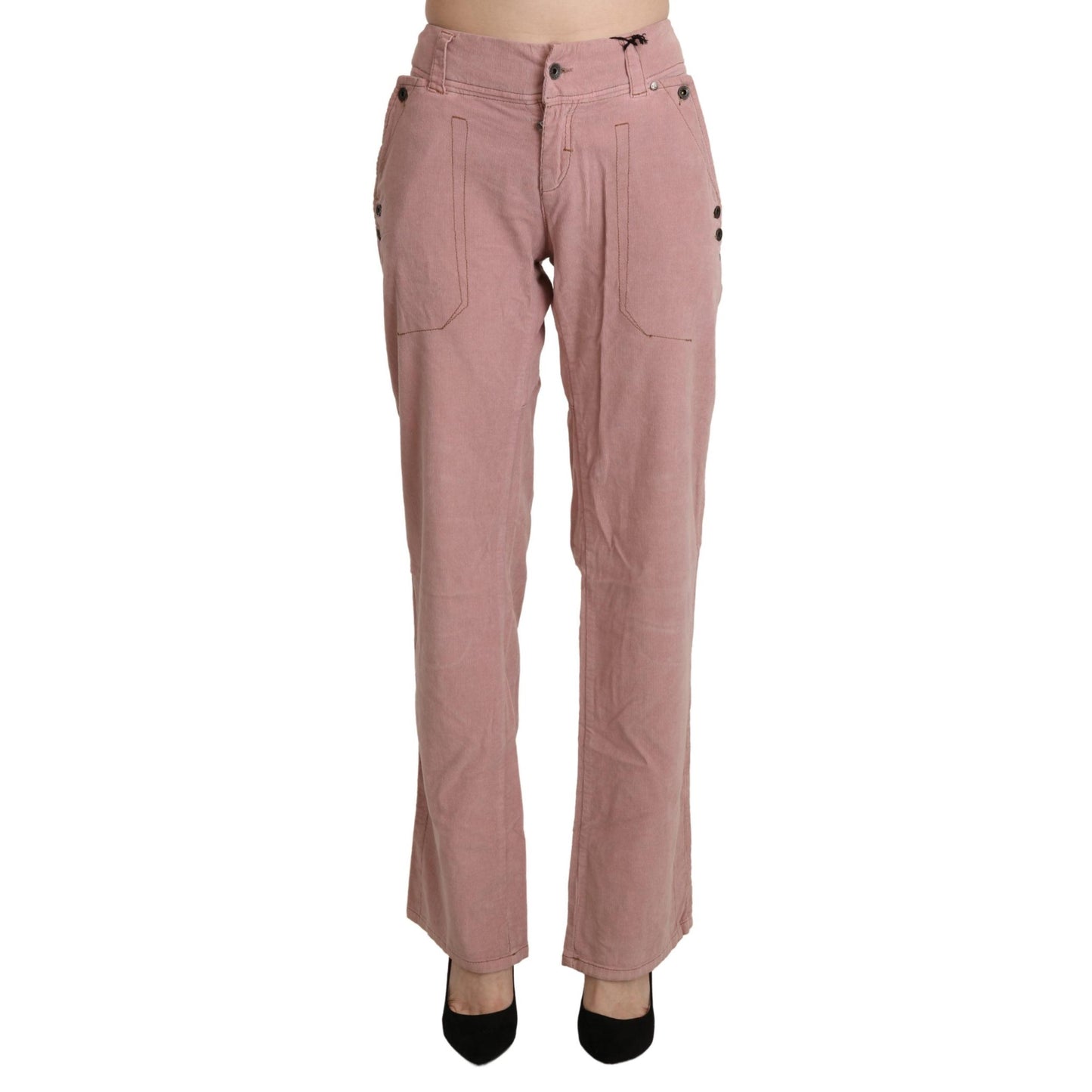 Pink High Waist Straight Cotton Trouser Pants