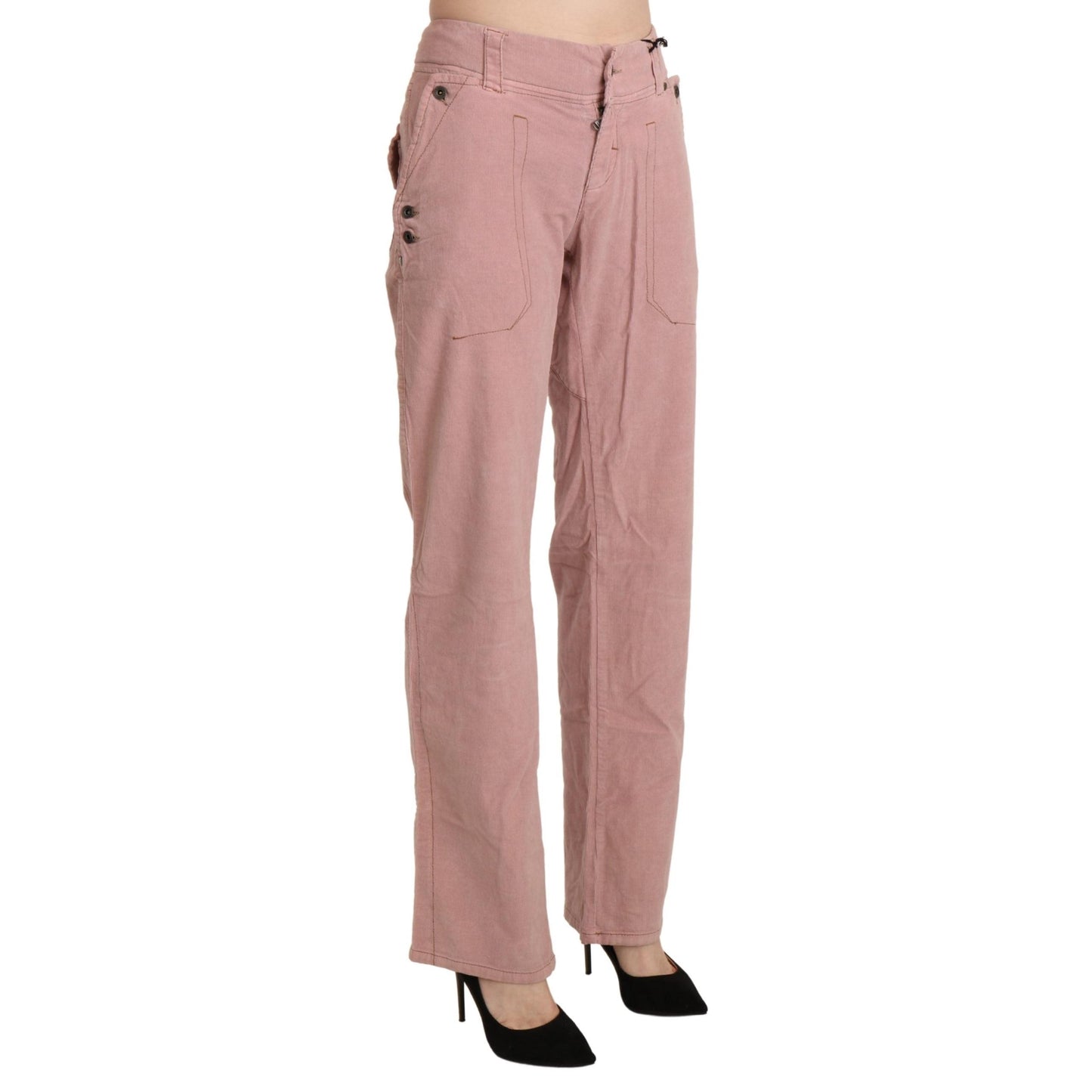 Pink High Waist Straight Cotton Trouser Pants
