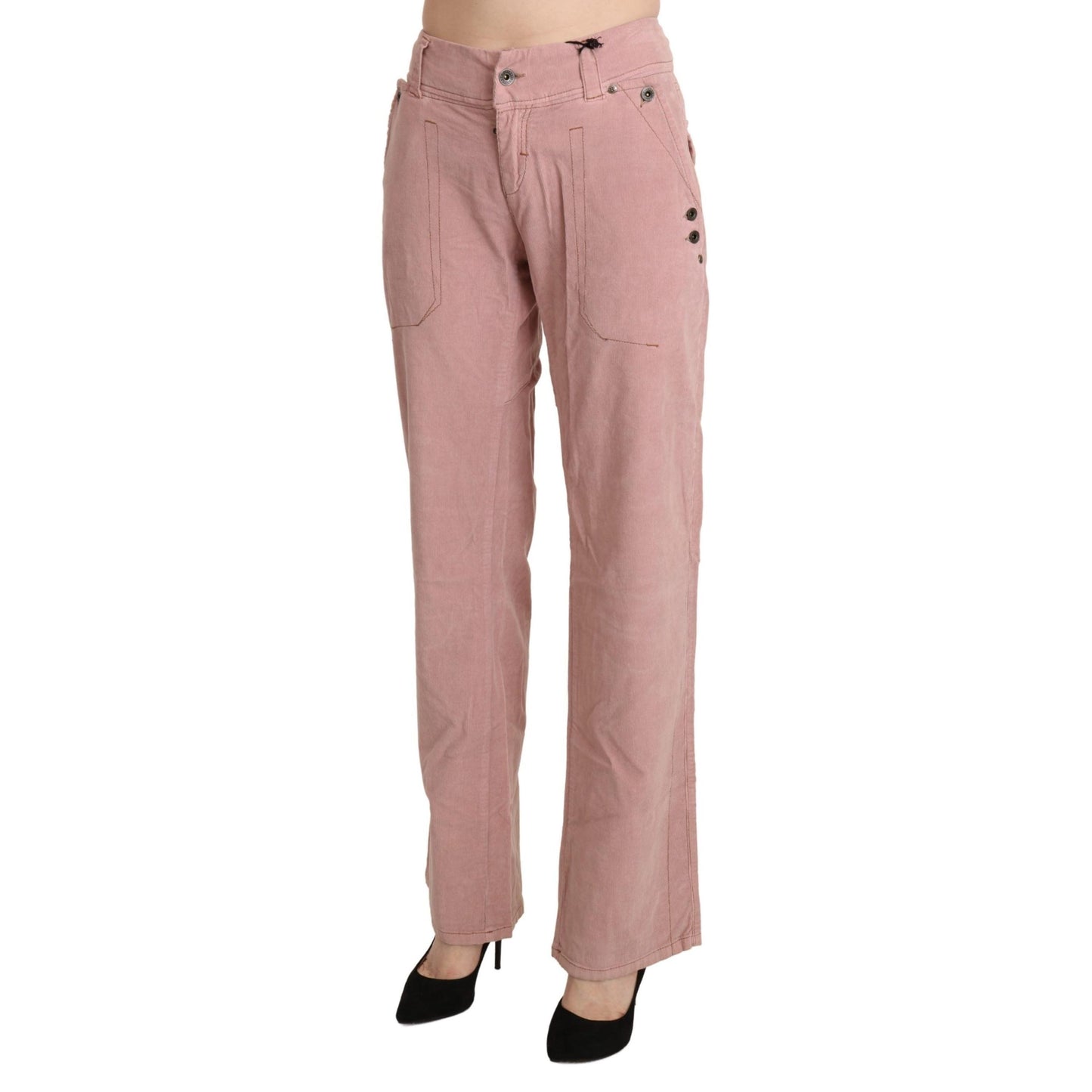 Pink High Waist Straight Cotton Trouser Pants