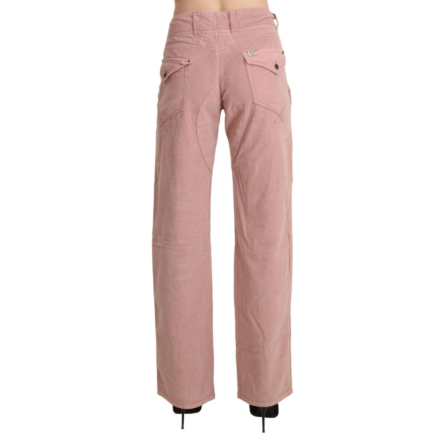 Pink High Waist Straight Cotton Trouser Pants