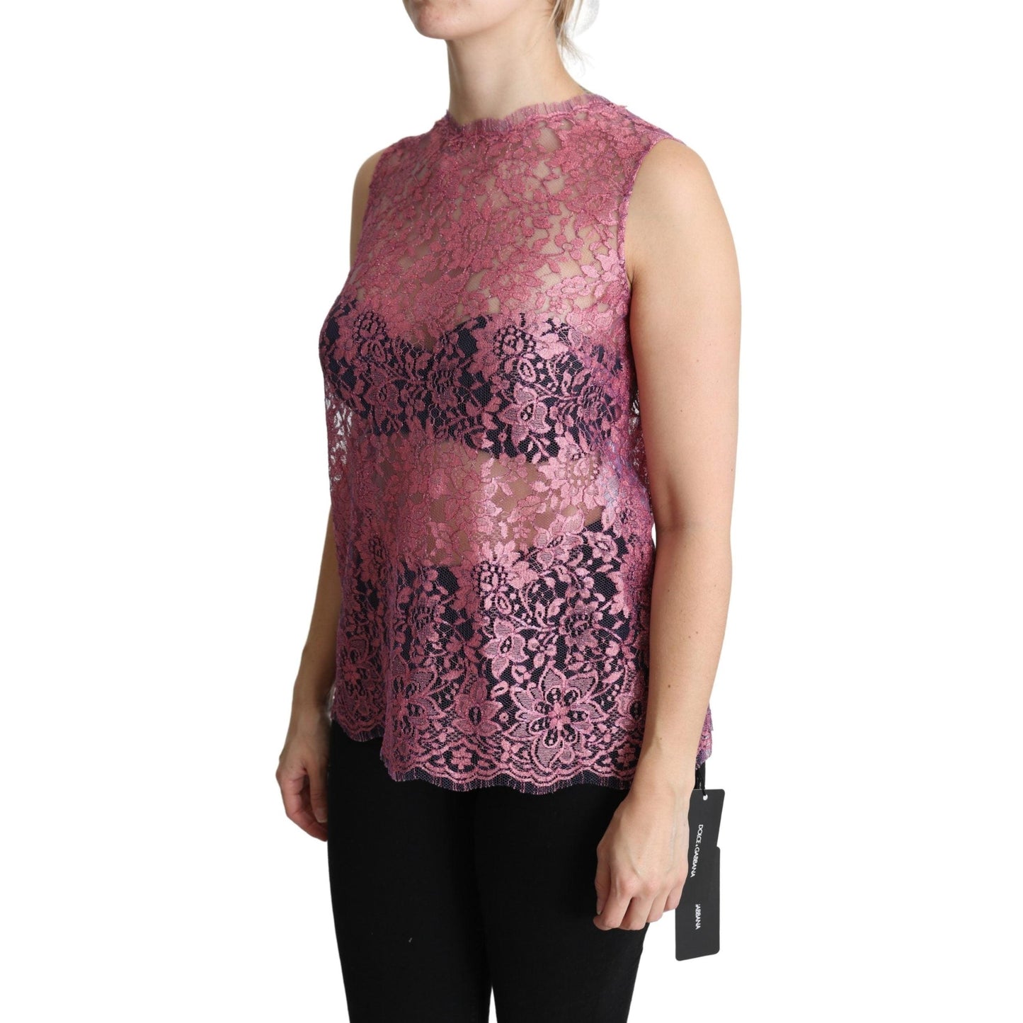 Pink Floral Taormina Lace Top Blouse