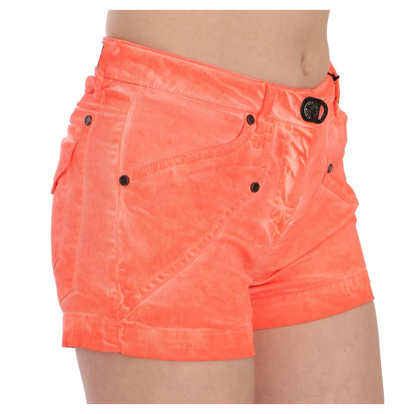Orange Mid Waist Cotton Denim Mini Shorts