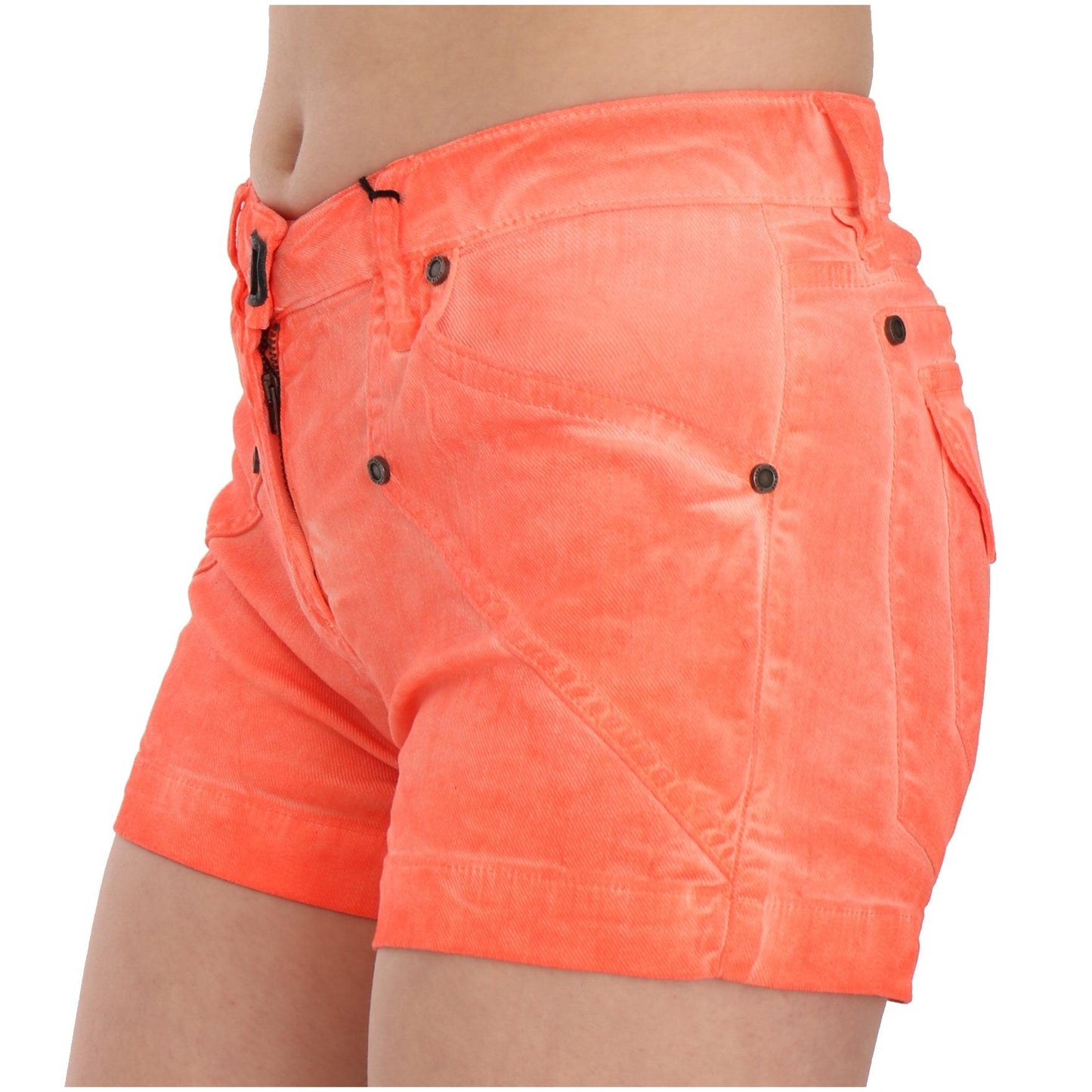 Orange Mid Waist Cotton Denim Mini Shorts