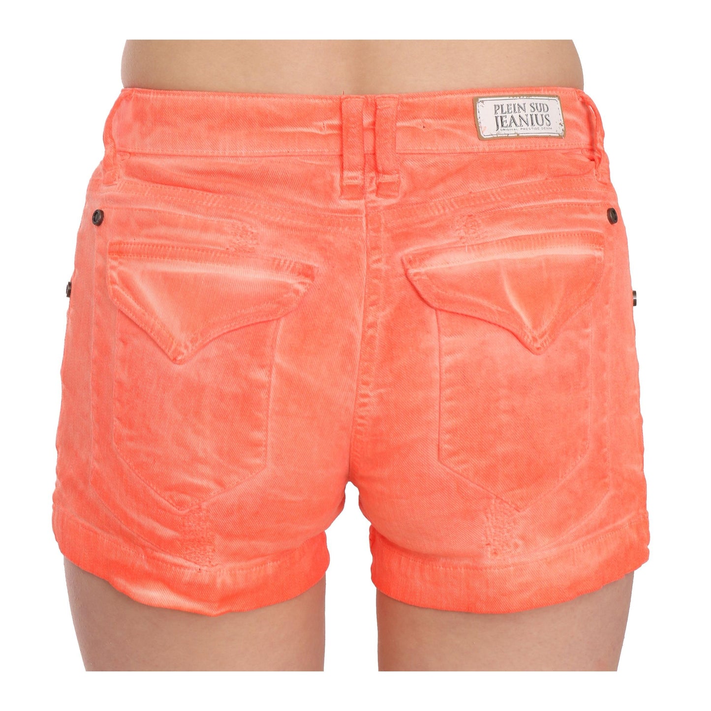 Orange Mid Waist Cotton Denim Mini Shorts