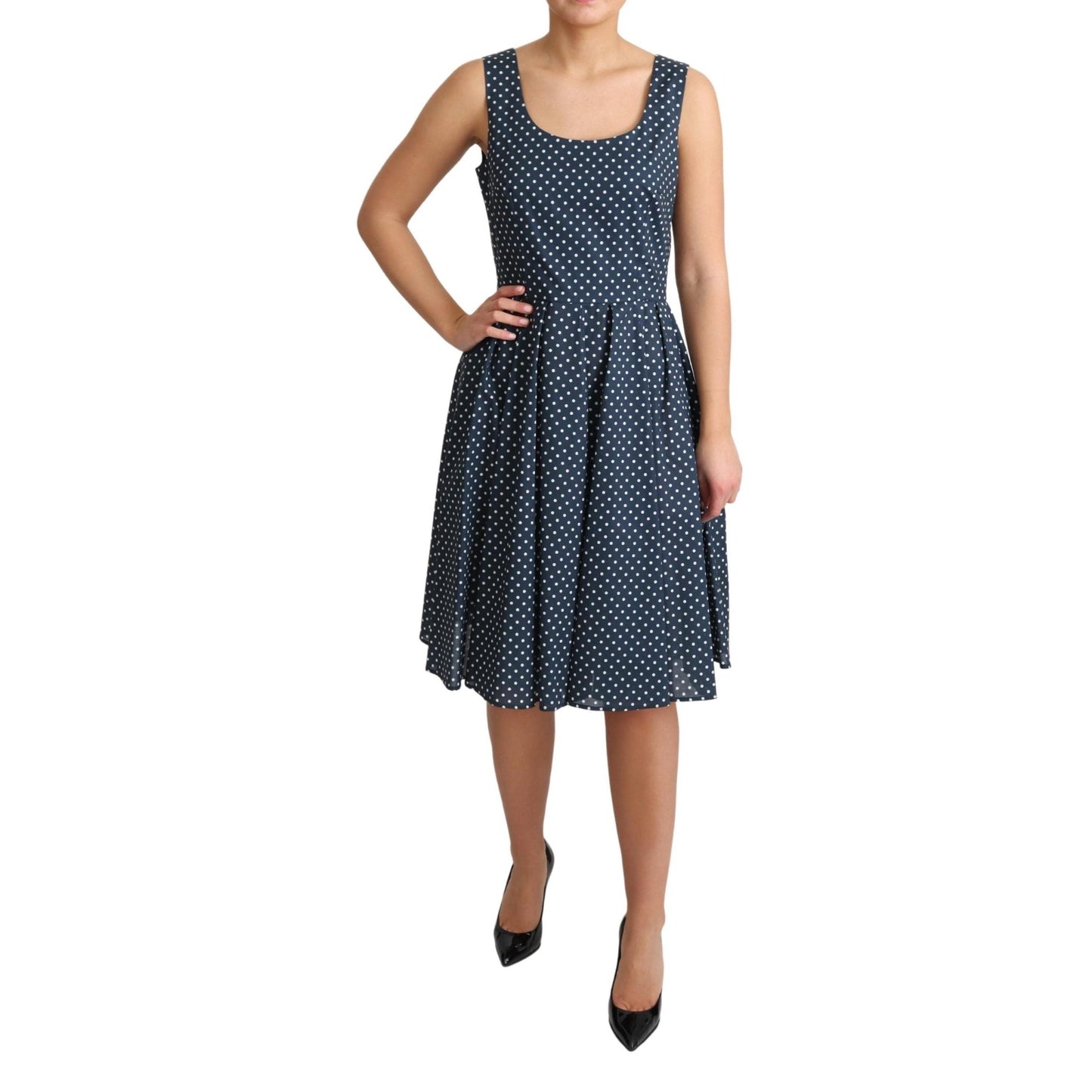 Blue Dotted Cotton A-Line Gown Dress