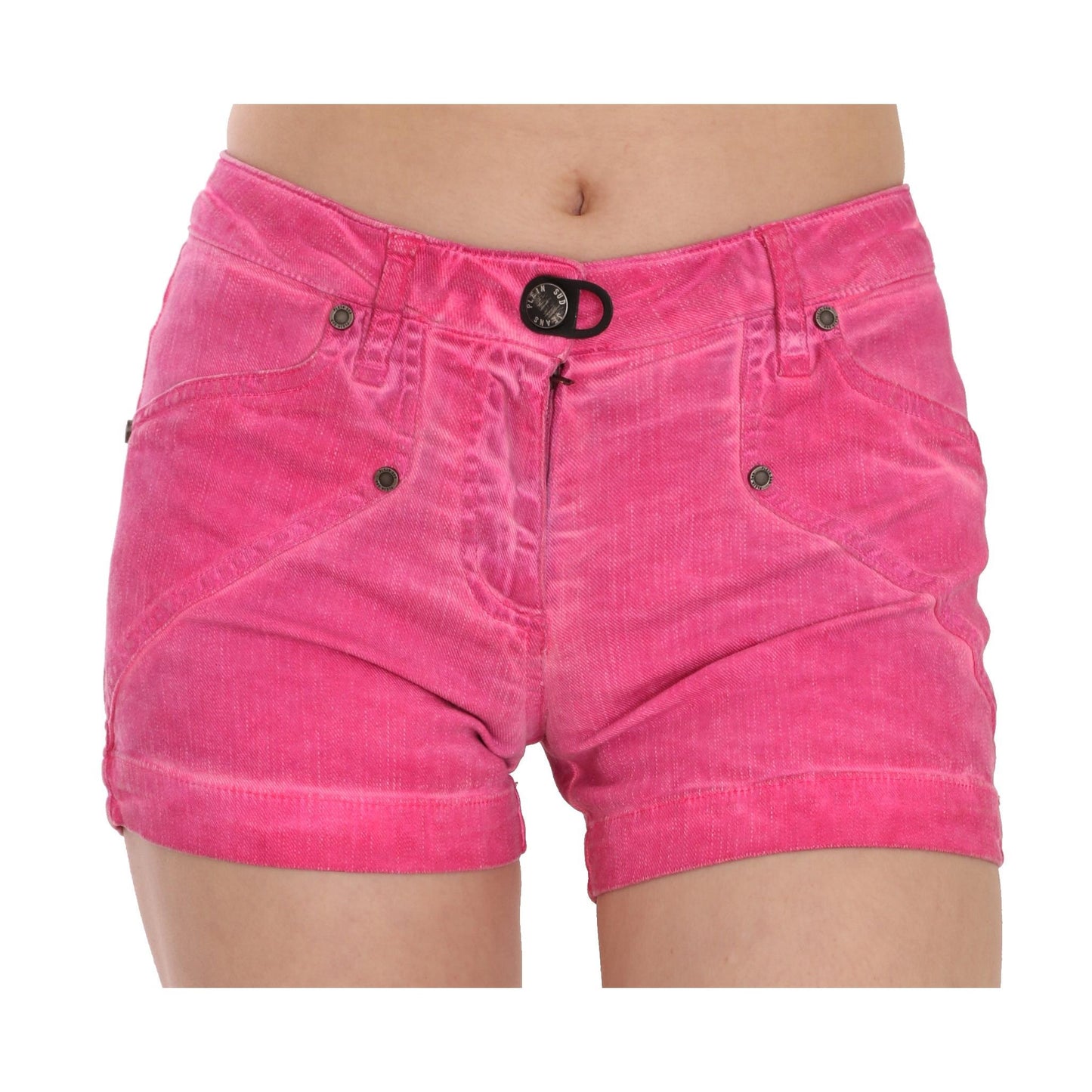 Pink Mid Waist Cotton Denim Mini Shorts