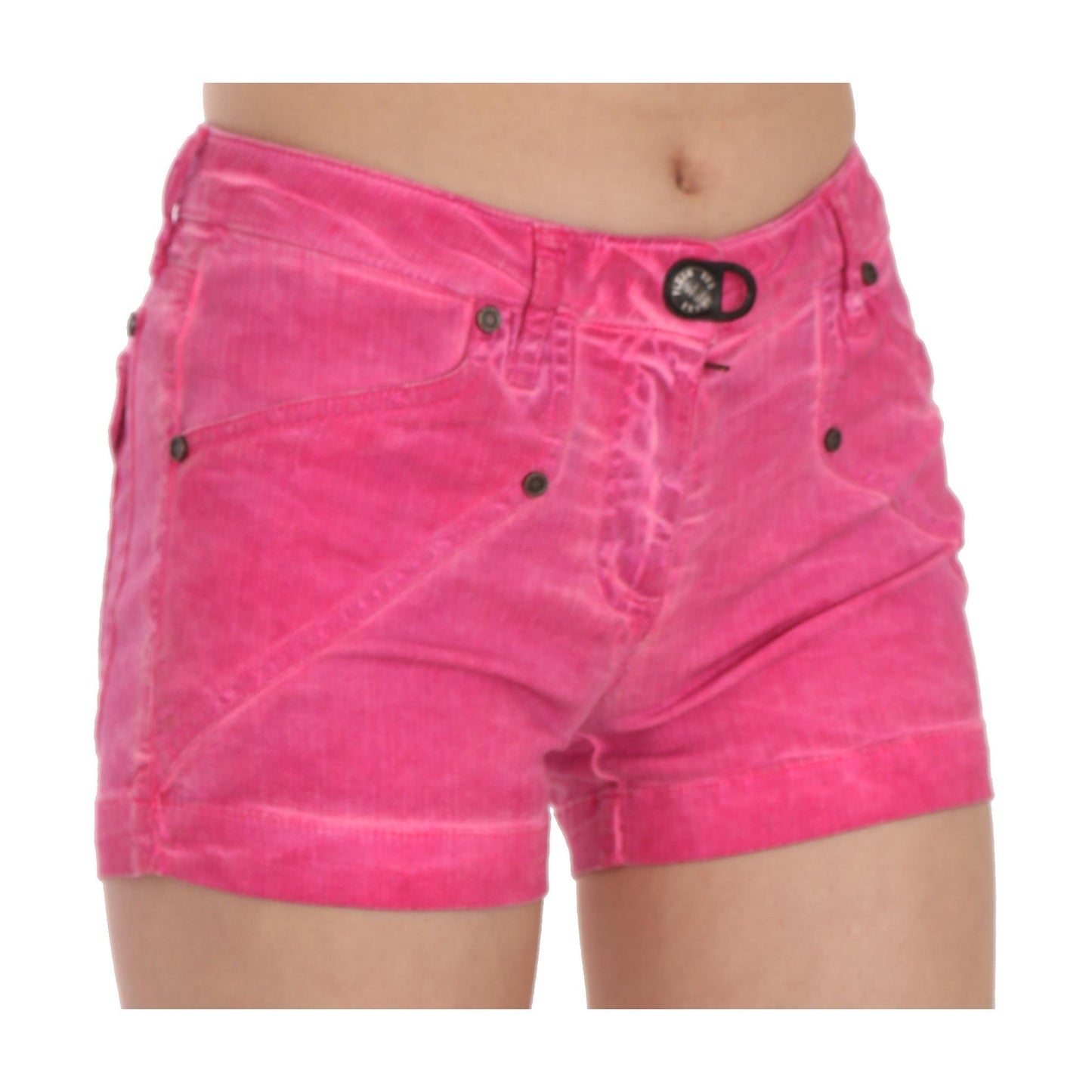 Pink Mid Waist Cotton Denim Mini Shorts