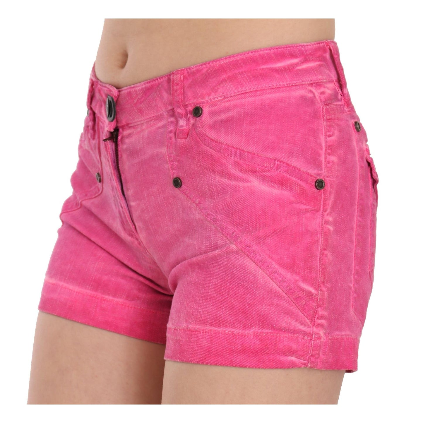 Pink Mid Waist Cotton Denim Mini Shorts