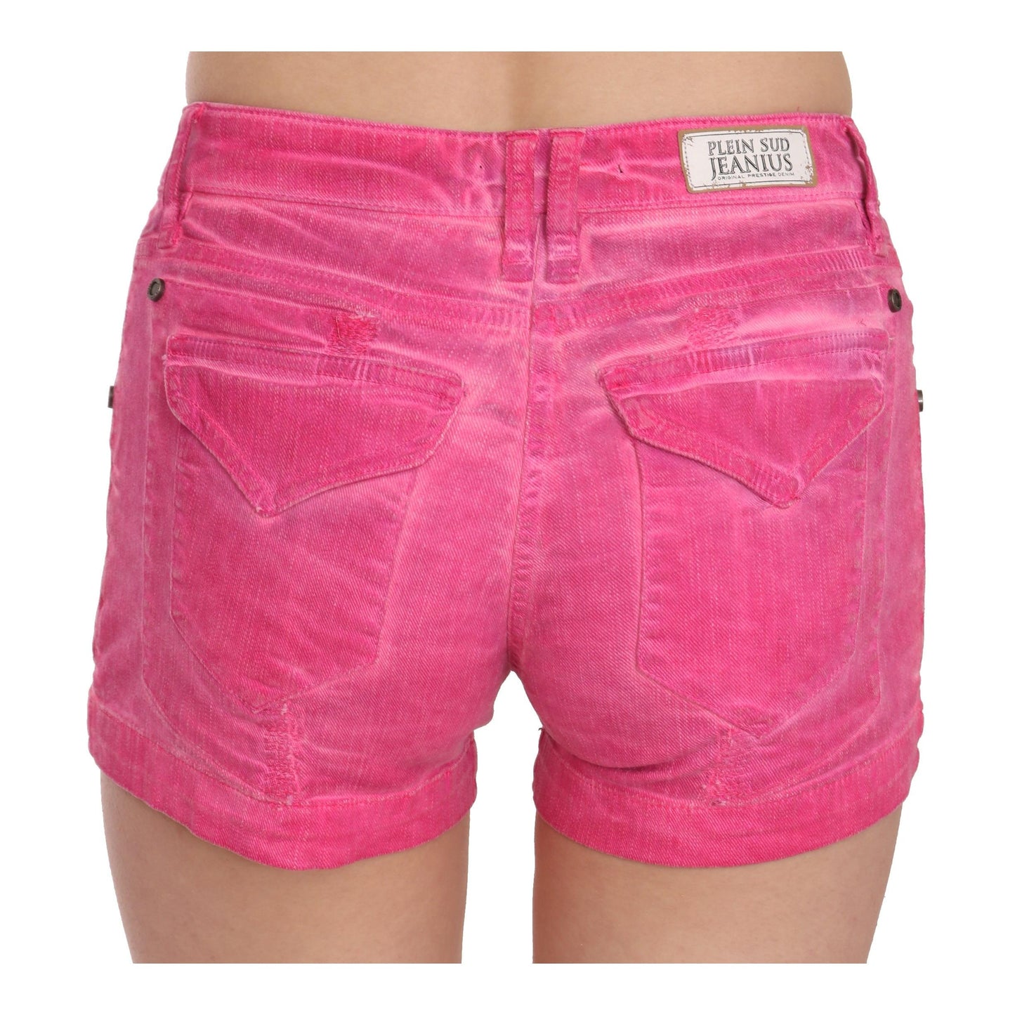 Pink Mid Waist Cotton Denim Mini Shorts