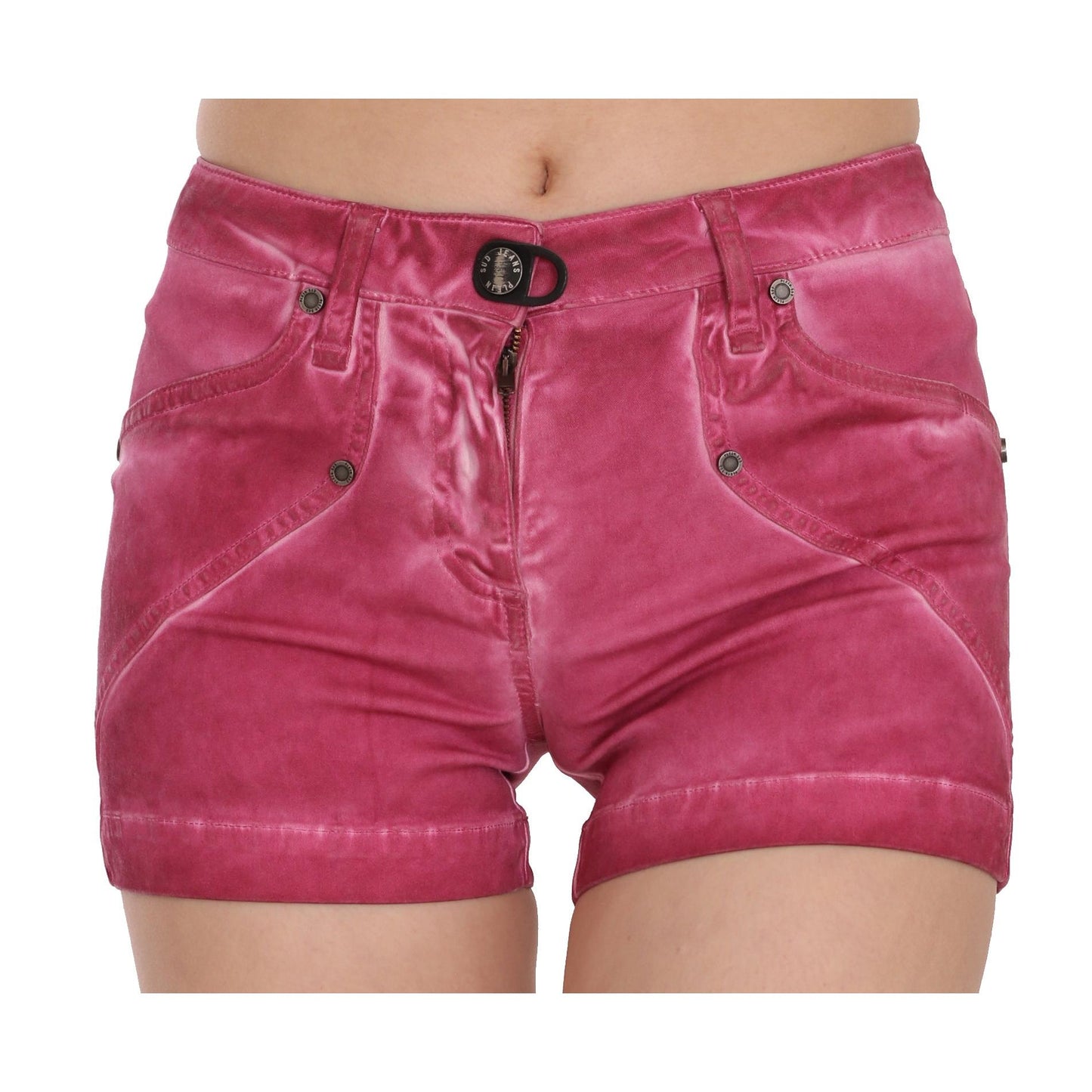Pink Mid Waist Cotton Mini Denim Shorts