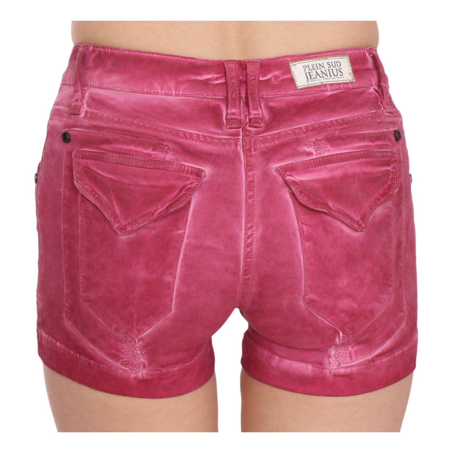 Pink Mid Waist Cotton Mini Denim Shorts