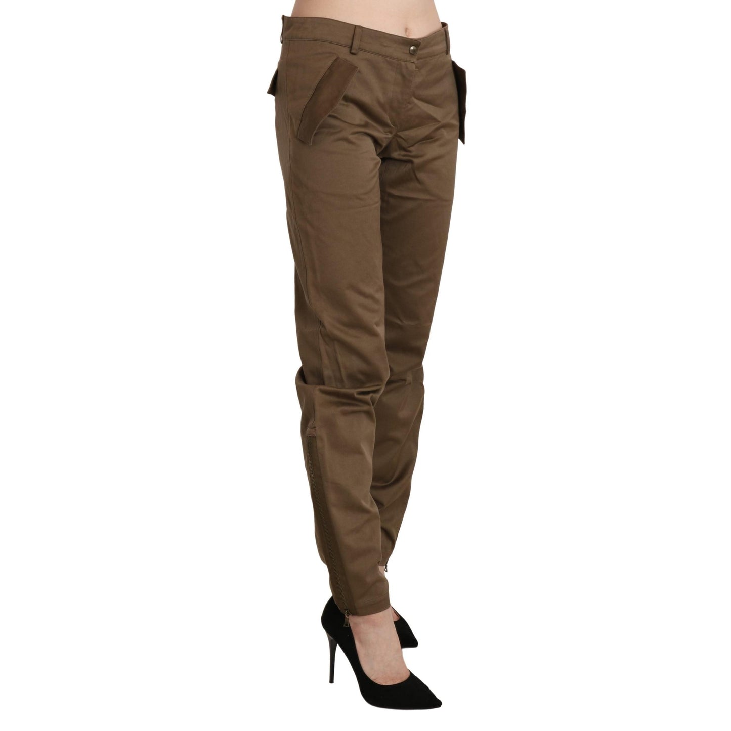 Brown Mid Waist Straight Cotton Pants