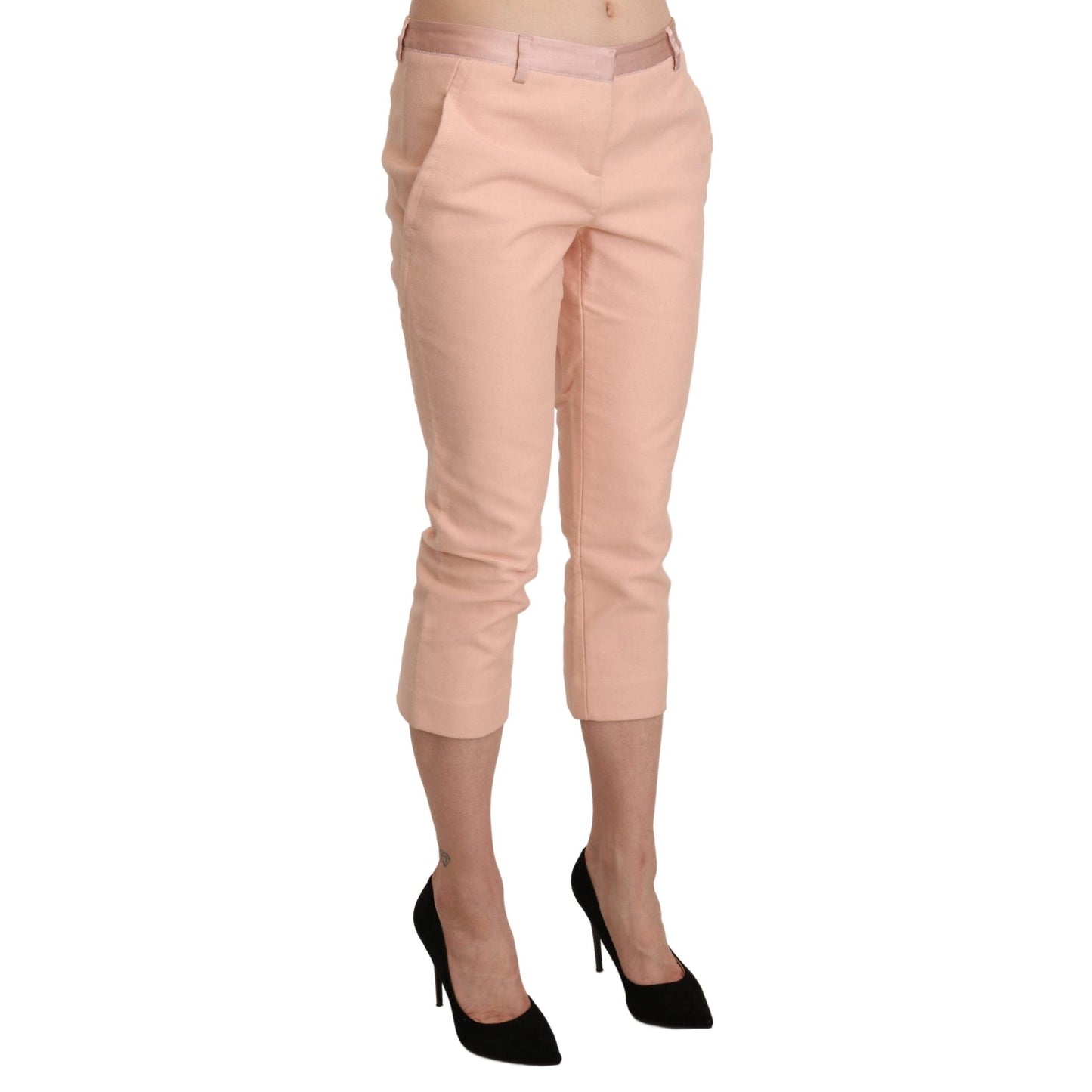Pink Low Waist Skinny Cropped Capri Pants