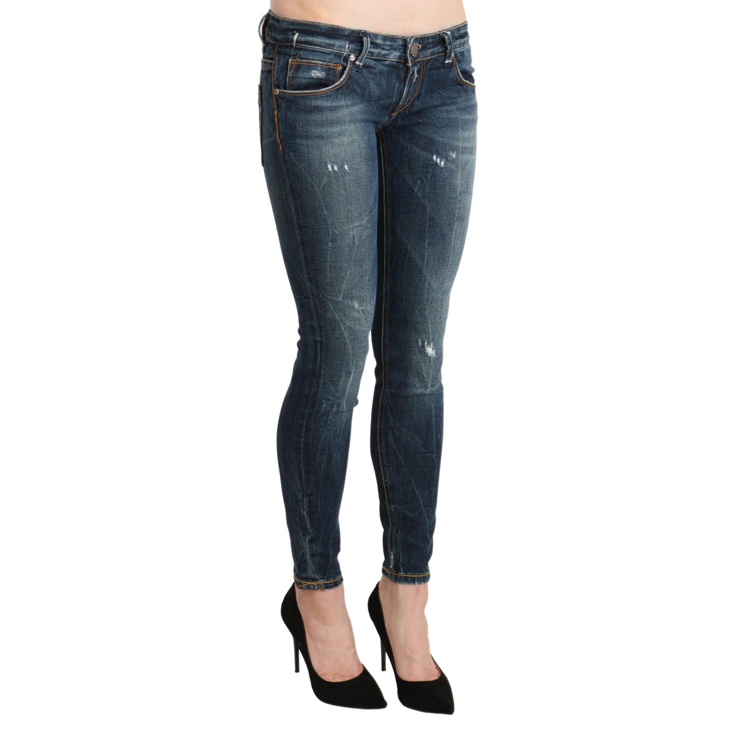 Blue Washed Low Waist Skinny Denim Slim Trouser