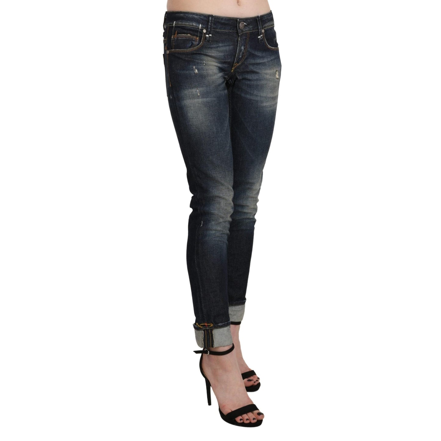 Blue Washed Low Waist Skinny Cropped Denim Pant