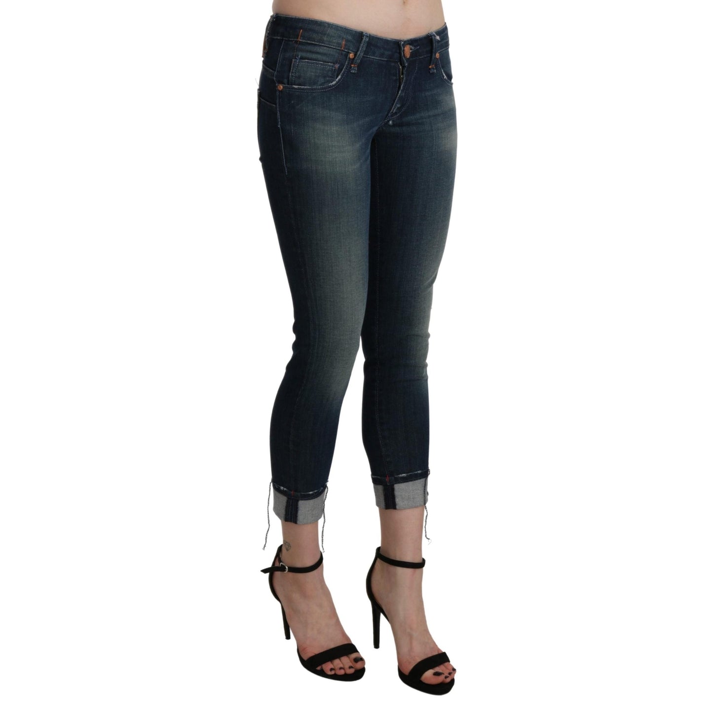 Blue Washed Low Waist Skinny Cropped Denim pant