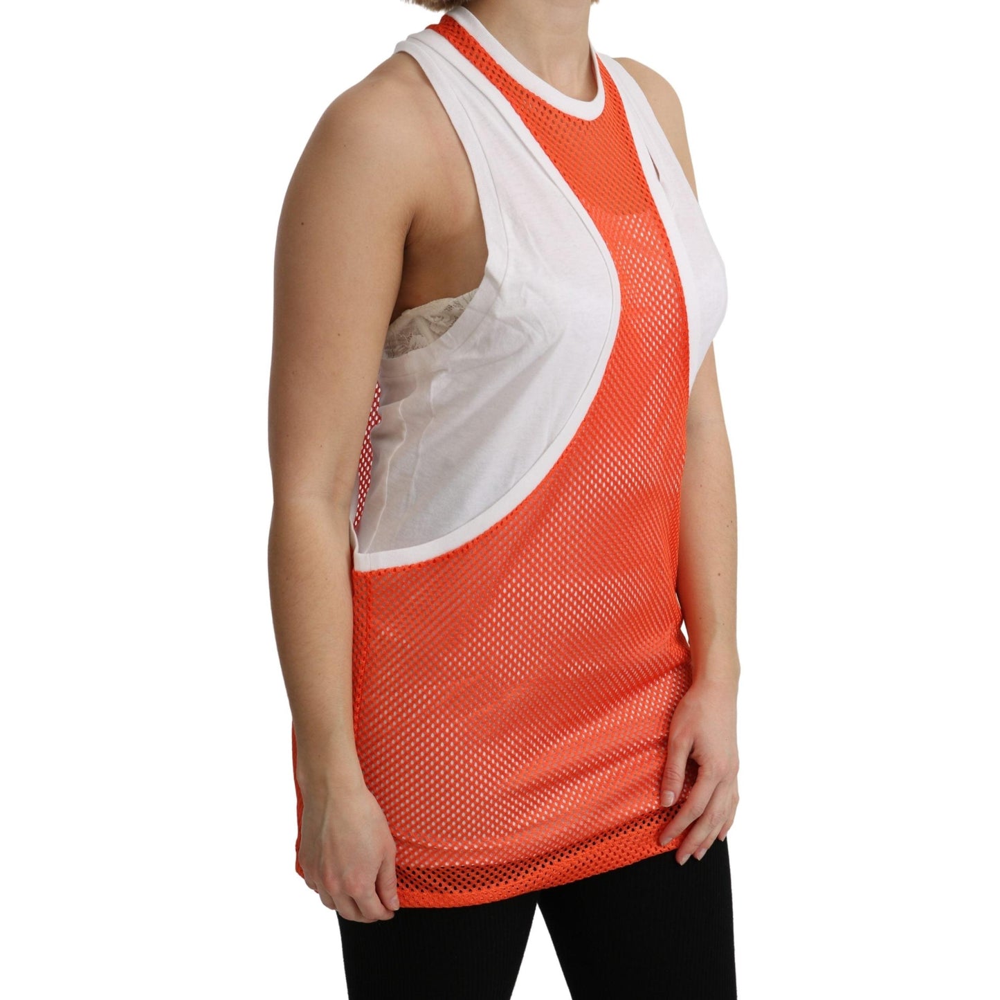 Orange White Crewneck Sleeveless Tank T-shirt Dress Top