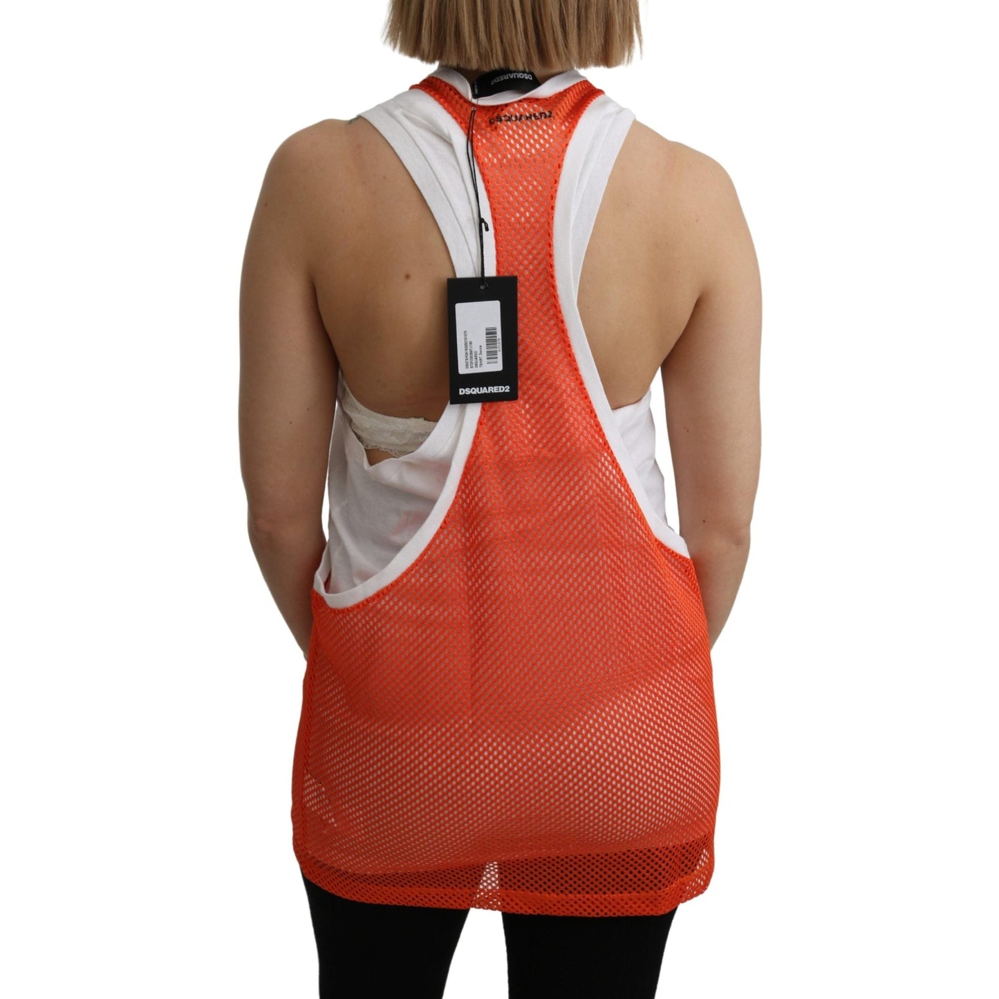 Orange White Crewneck Sleeveless Tank T-shirt Dress Top