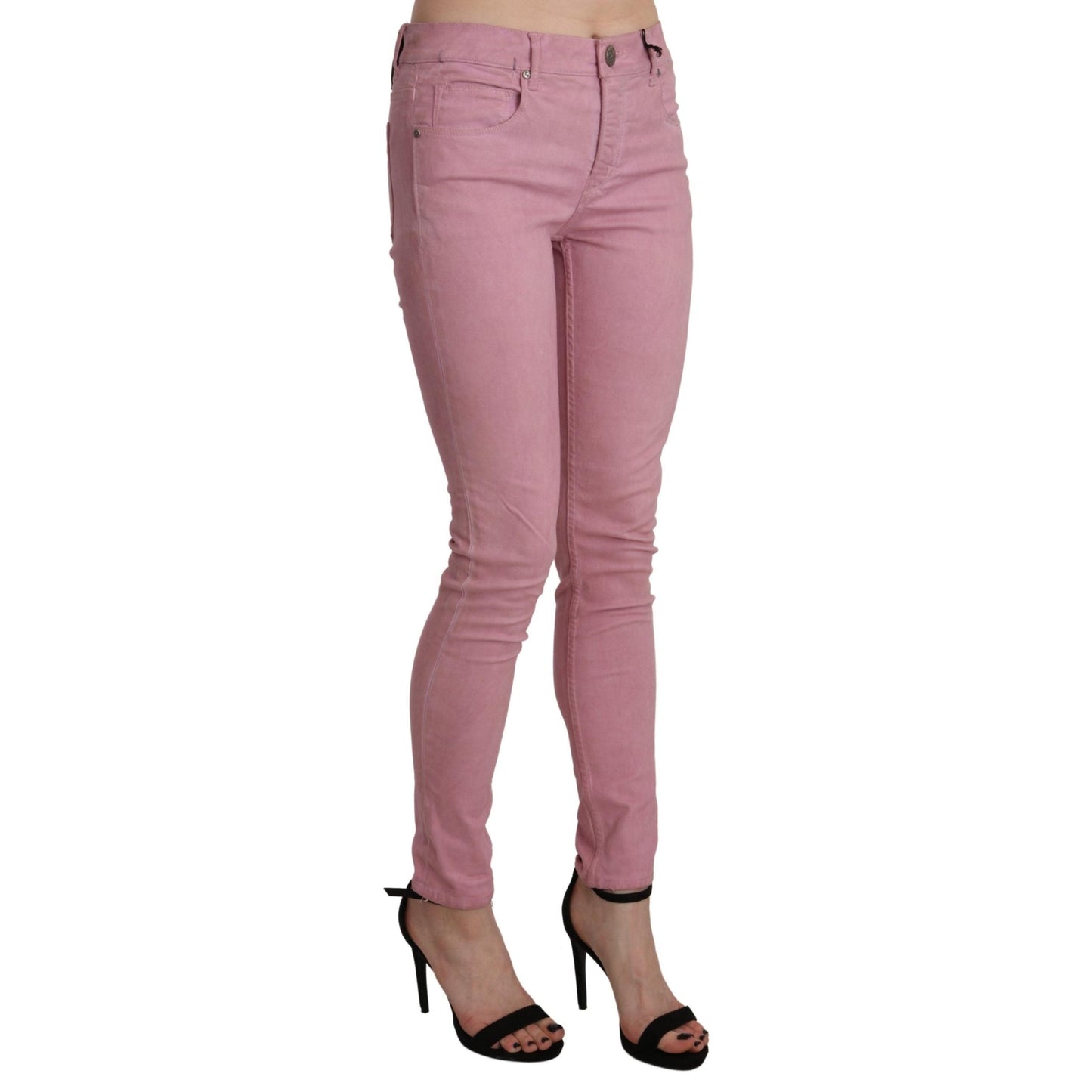 Pink Mid Waist Skinny Stretch Denim Pant