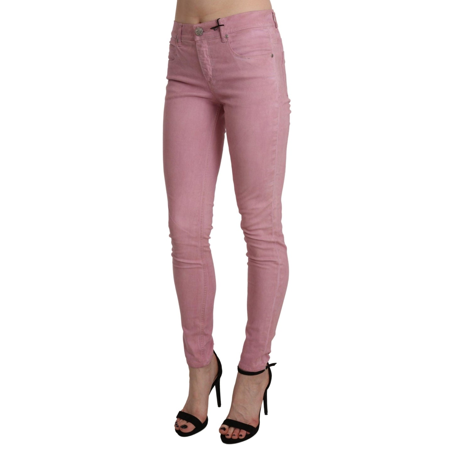 Pink Mid Waist Skinny Stretch Denim Pant