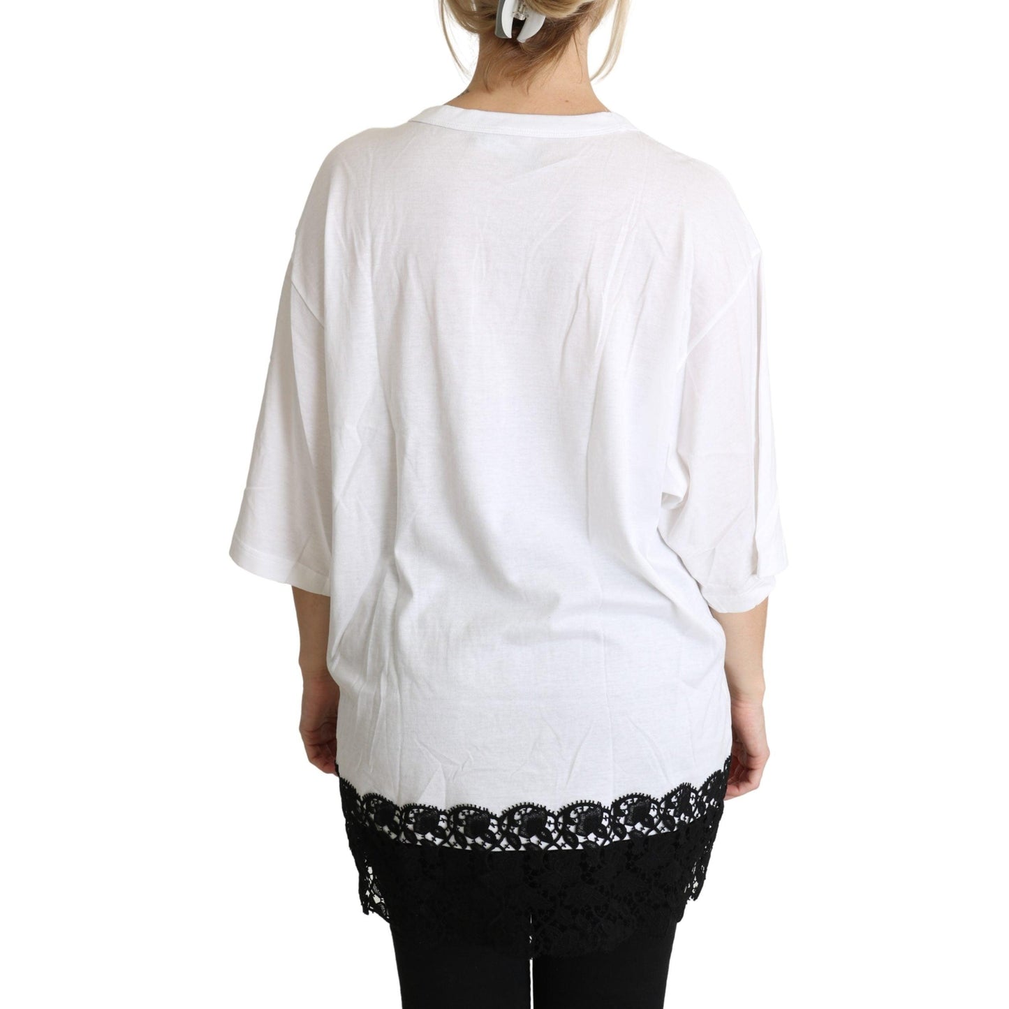 White Angel Print Cotton Round Neck Shirt Tops
