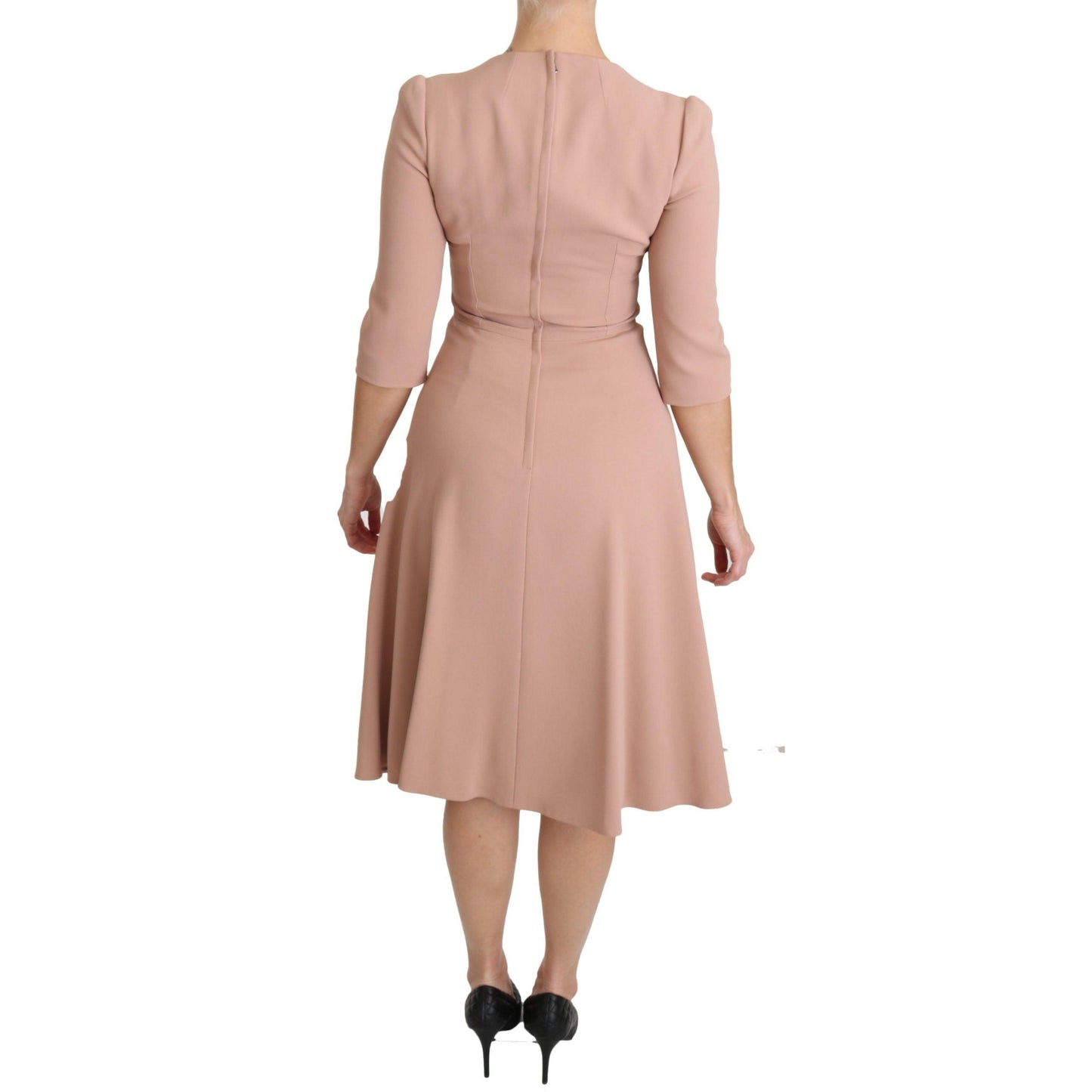 Pink 3/4 Sleeves A-line Viscose Dress