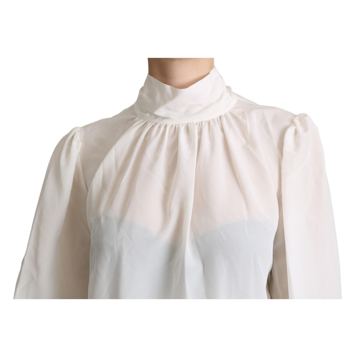 White Silk Pussy Bow Long Sleeved Top Blouse