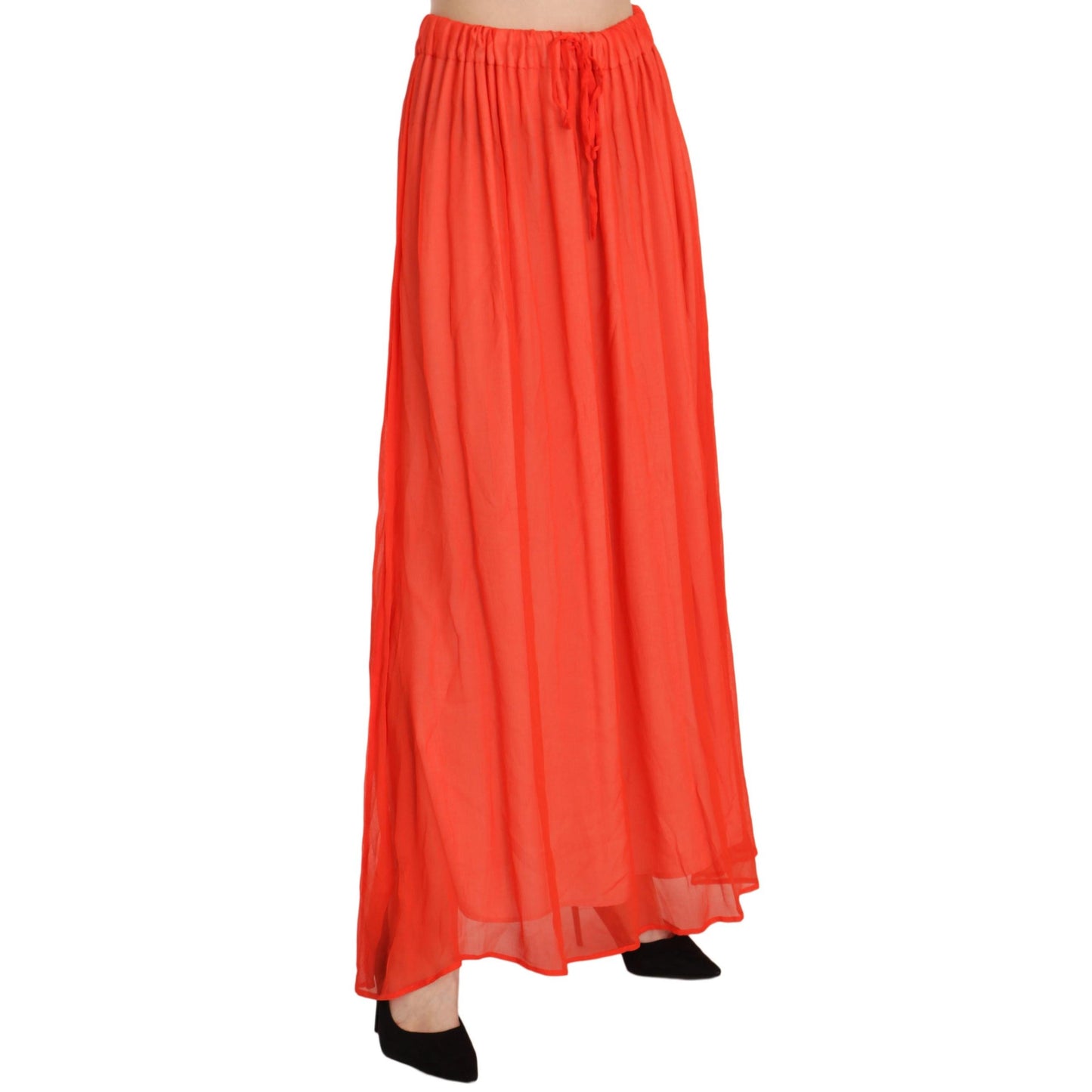 Orange Crepe Pleated Trapeze Viscose Maxi Skirt