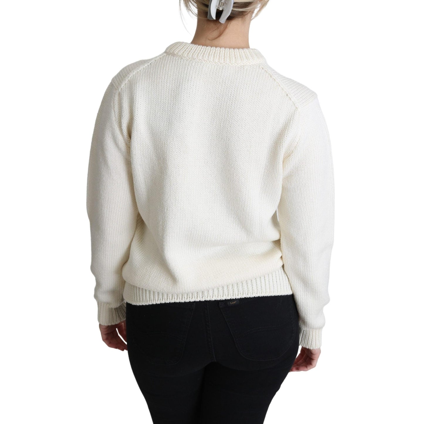 White Floral Wool Pullover Sunflower Sweater