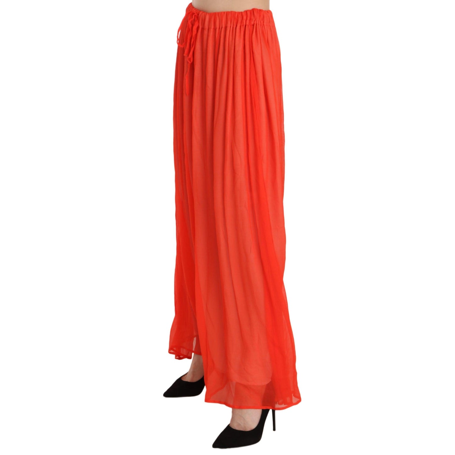 Orange Crepe Pleated Trapeze Viscose Maxi Skirt