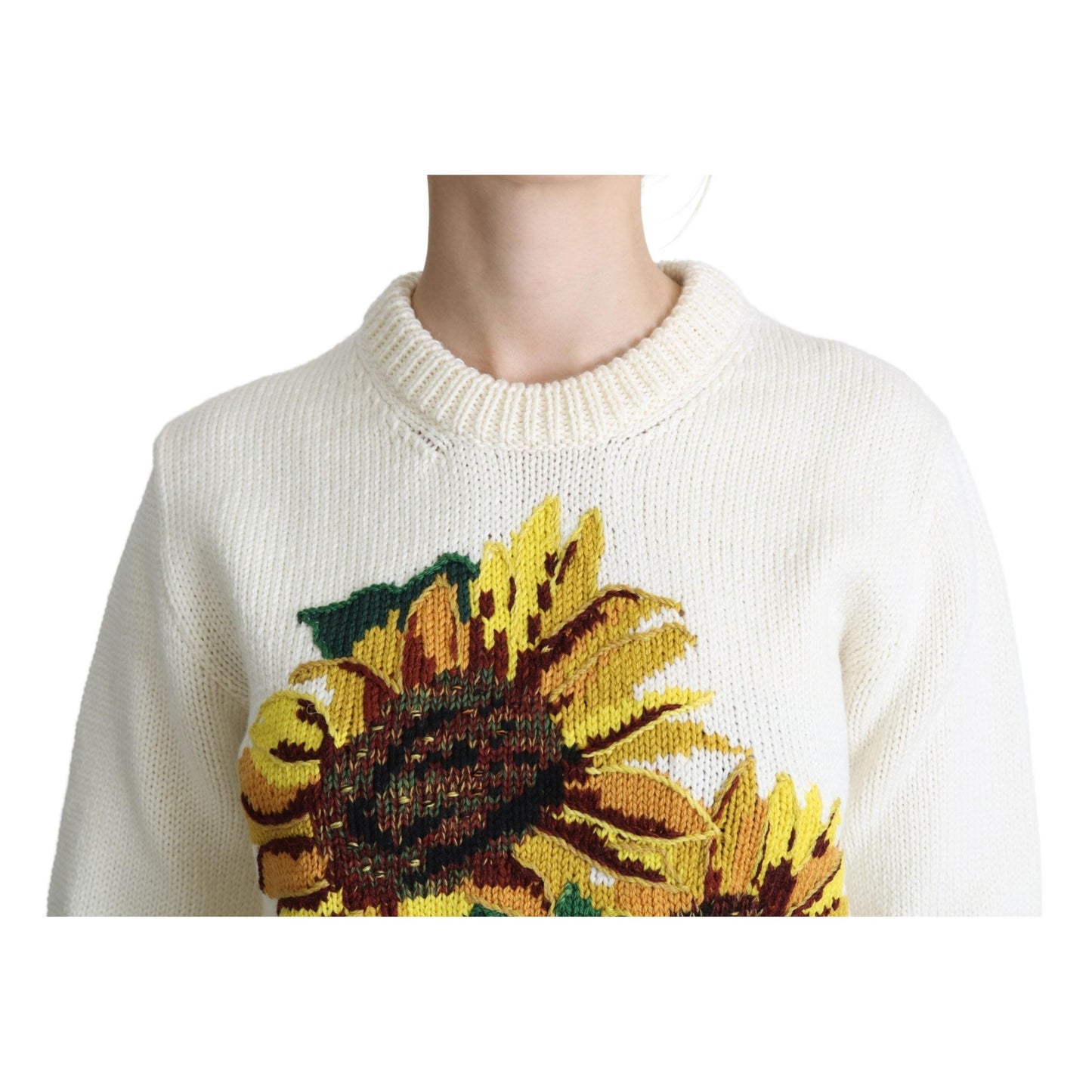 White Floral Wool Pullover Sunflower Sweater