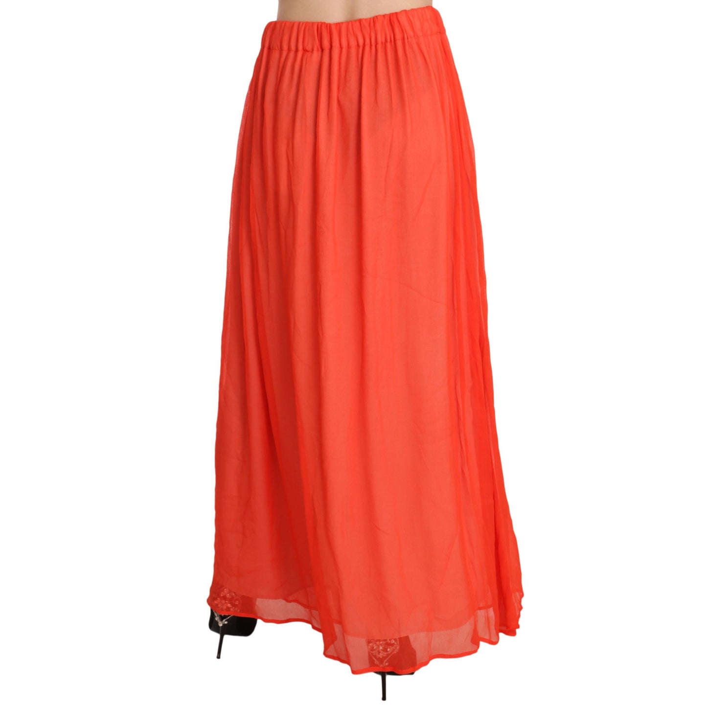 Orange Crepe Pleated Trapeze Viscose Maxi Skirt