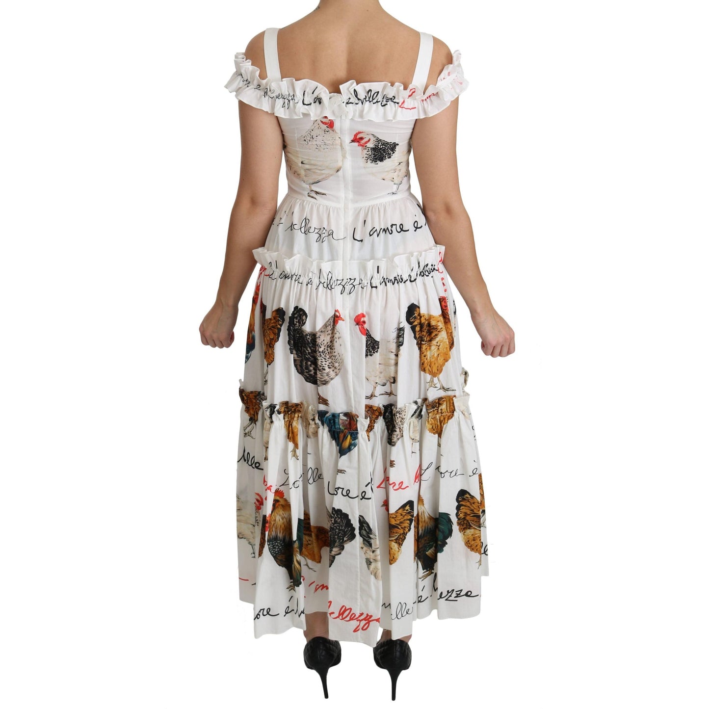 White Rooster Sheath Midi Cotton Dress