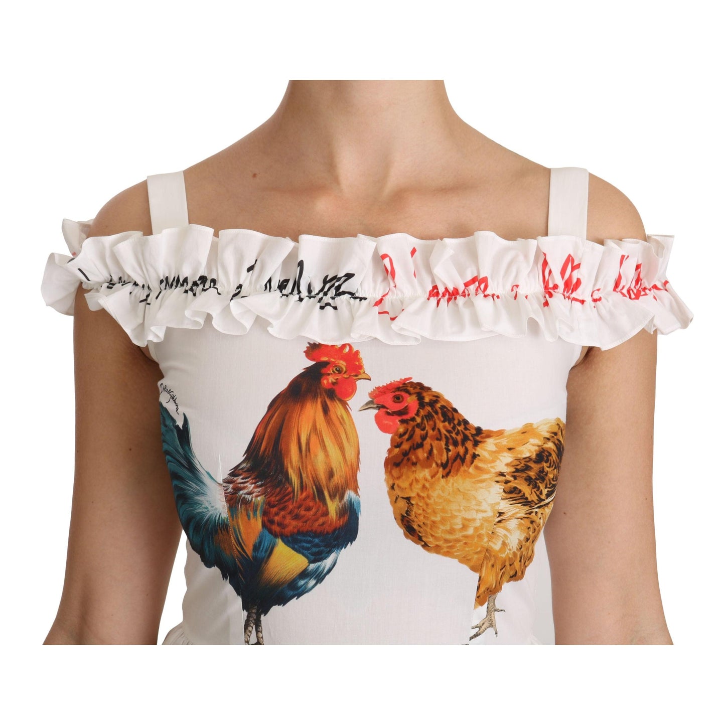 White Rooster Sheath Midi Cotton Dress