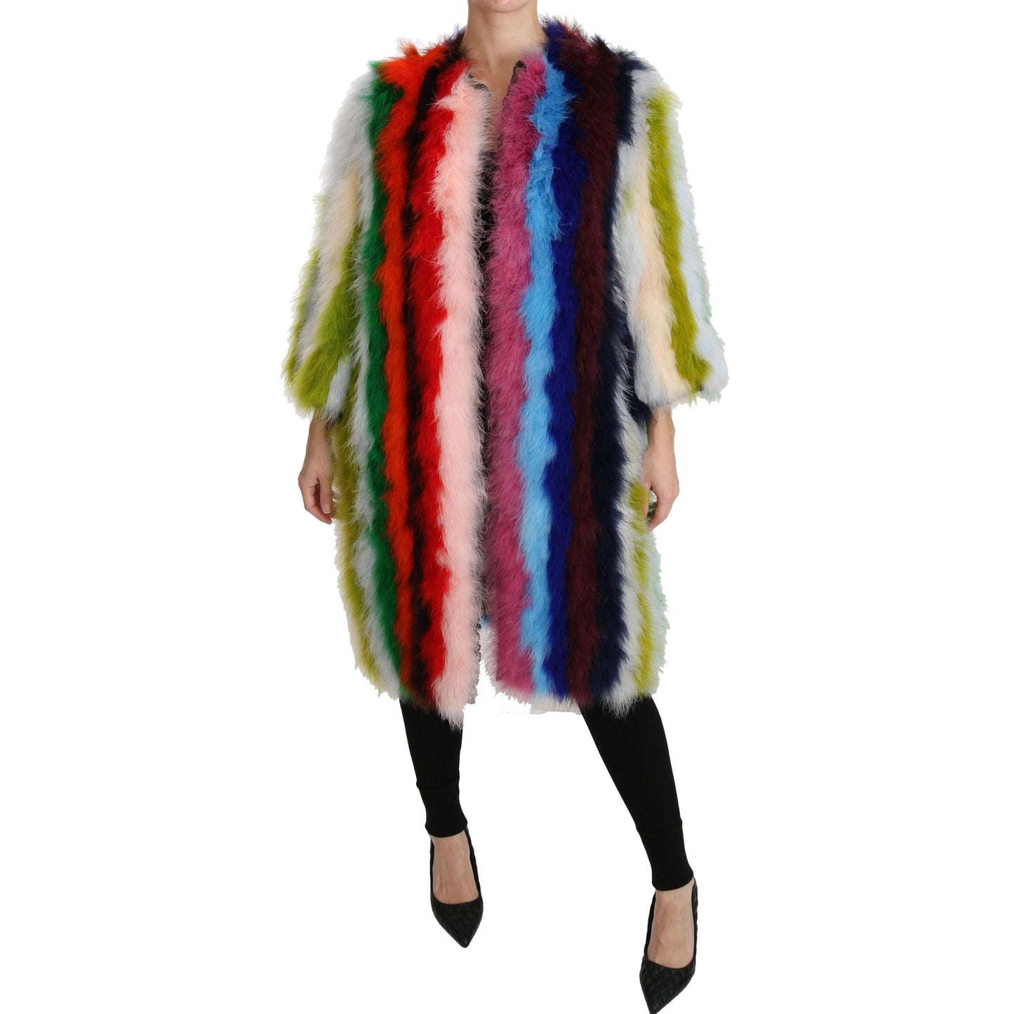 Multicolor Turkey Feather Cape Fur Coat