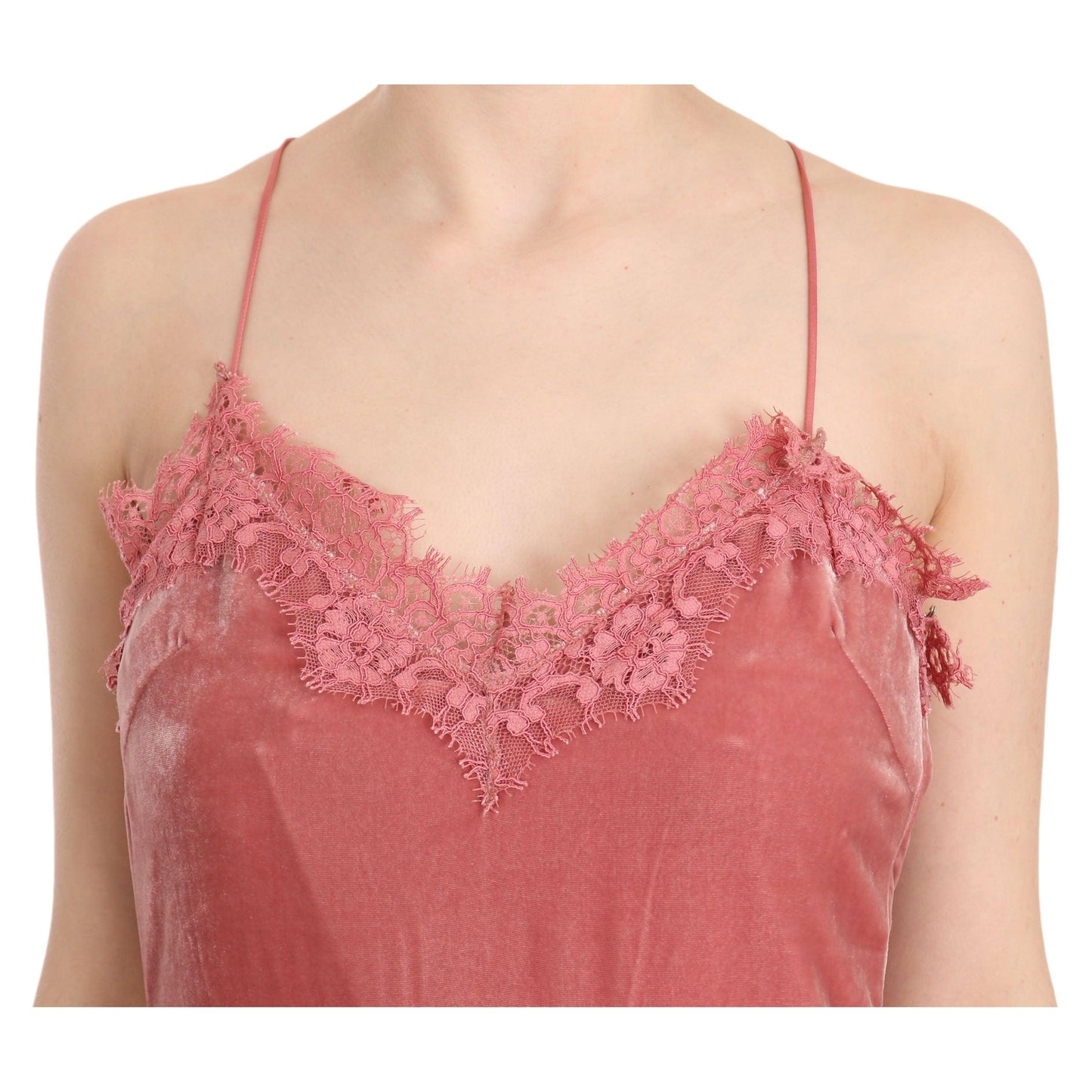 Pink Lace Spaghetti Strap Side Slit Shift Midi Dress