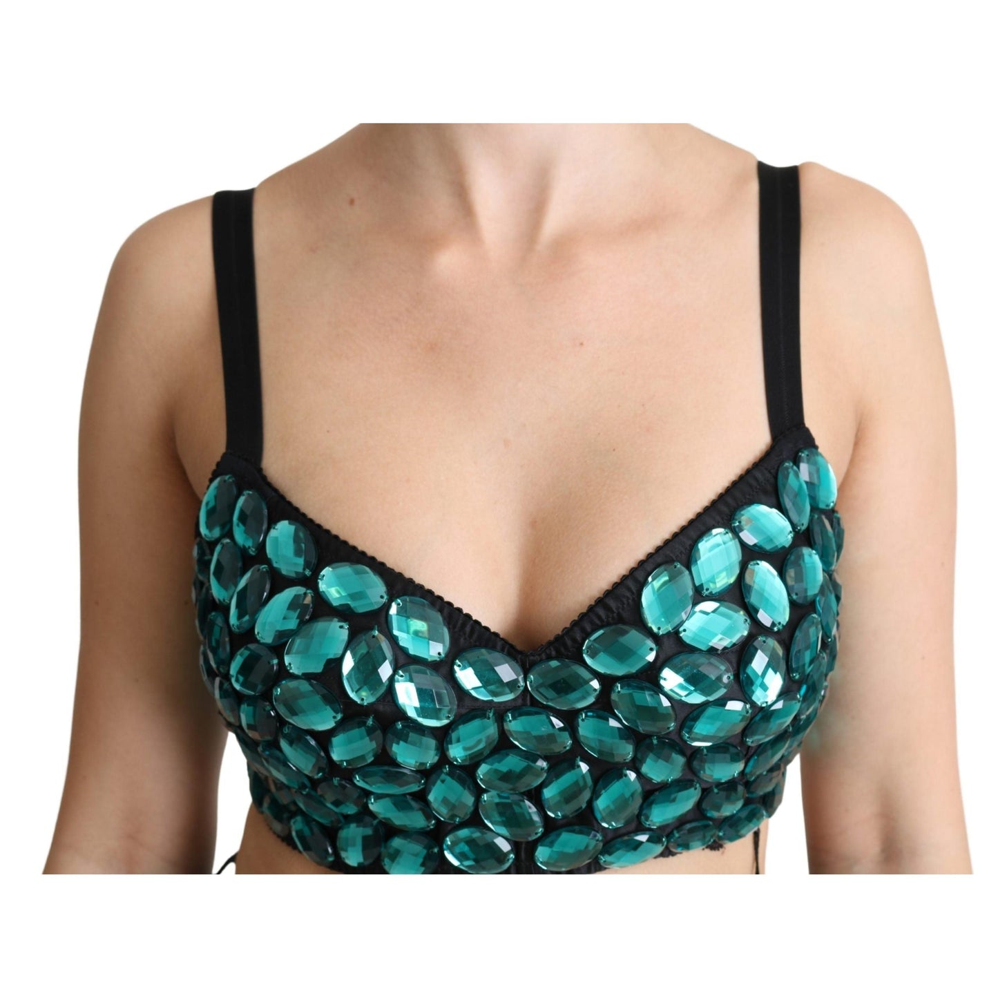 Blue Cropped Top Crystal-Embellished Bustier