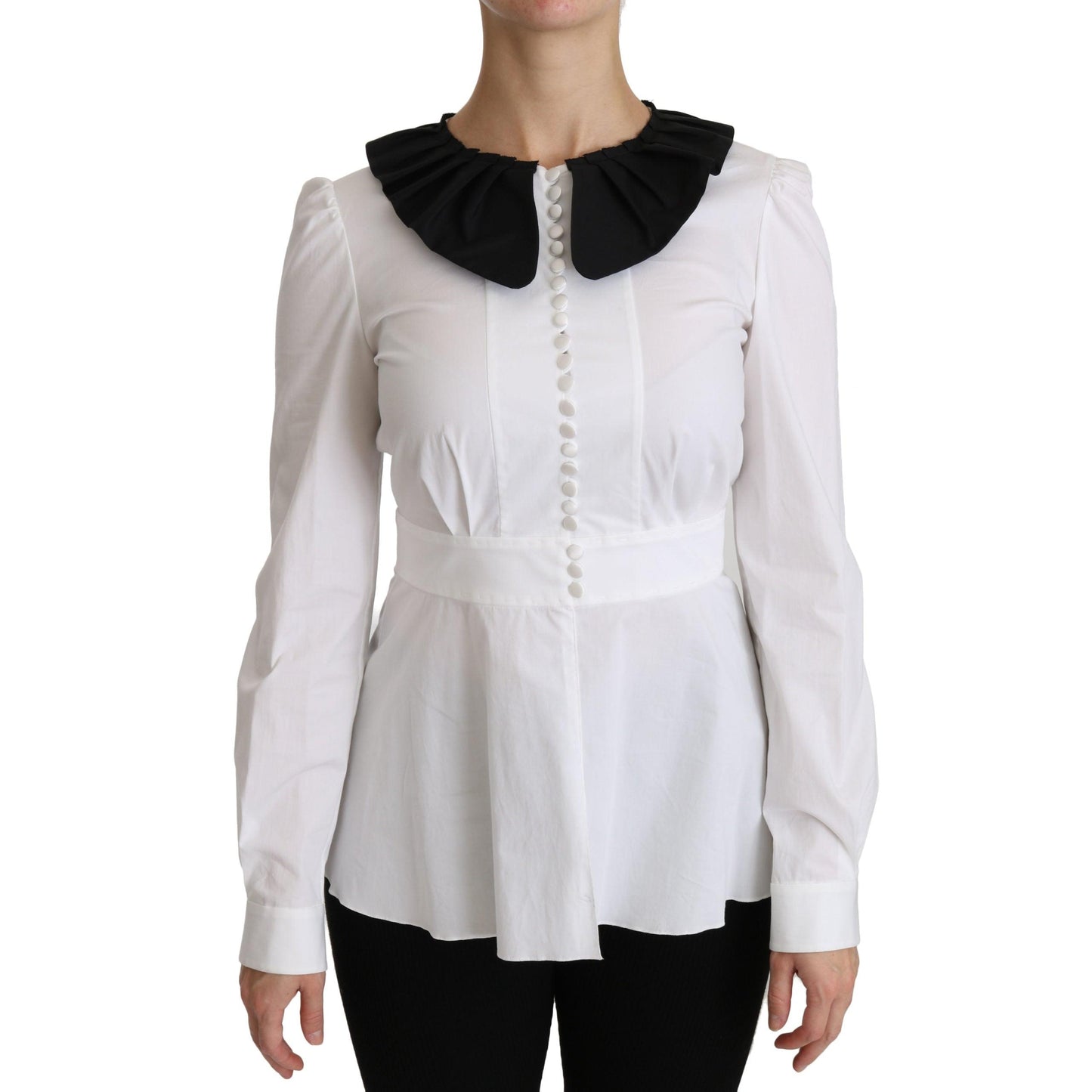 White Collared Long Sleeve Blouse Cotton Top