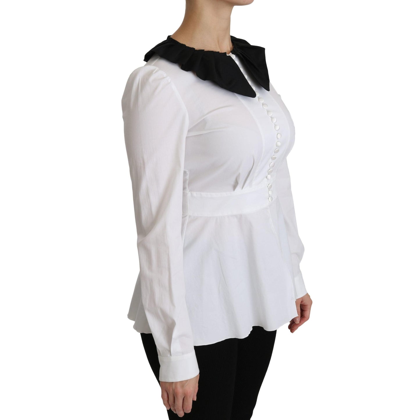 White Collared Long Sleeve Blouse Cotton Top