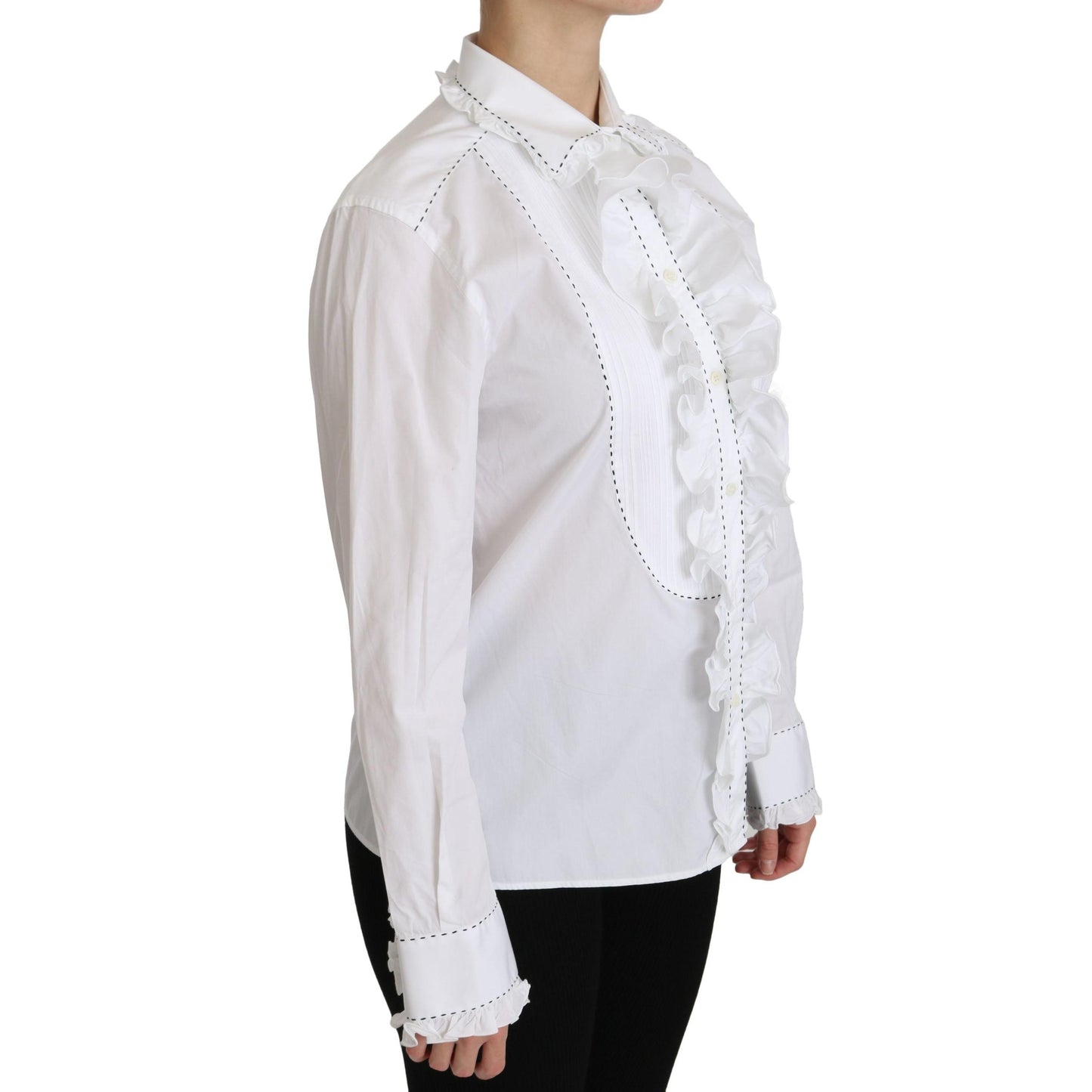 White Ruffle Collared Blouse Cotton Top