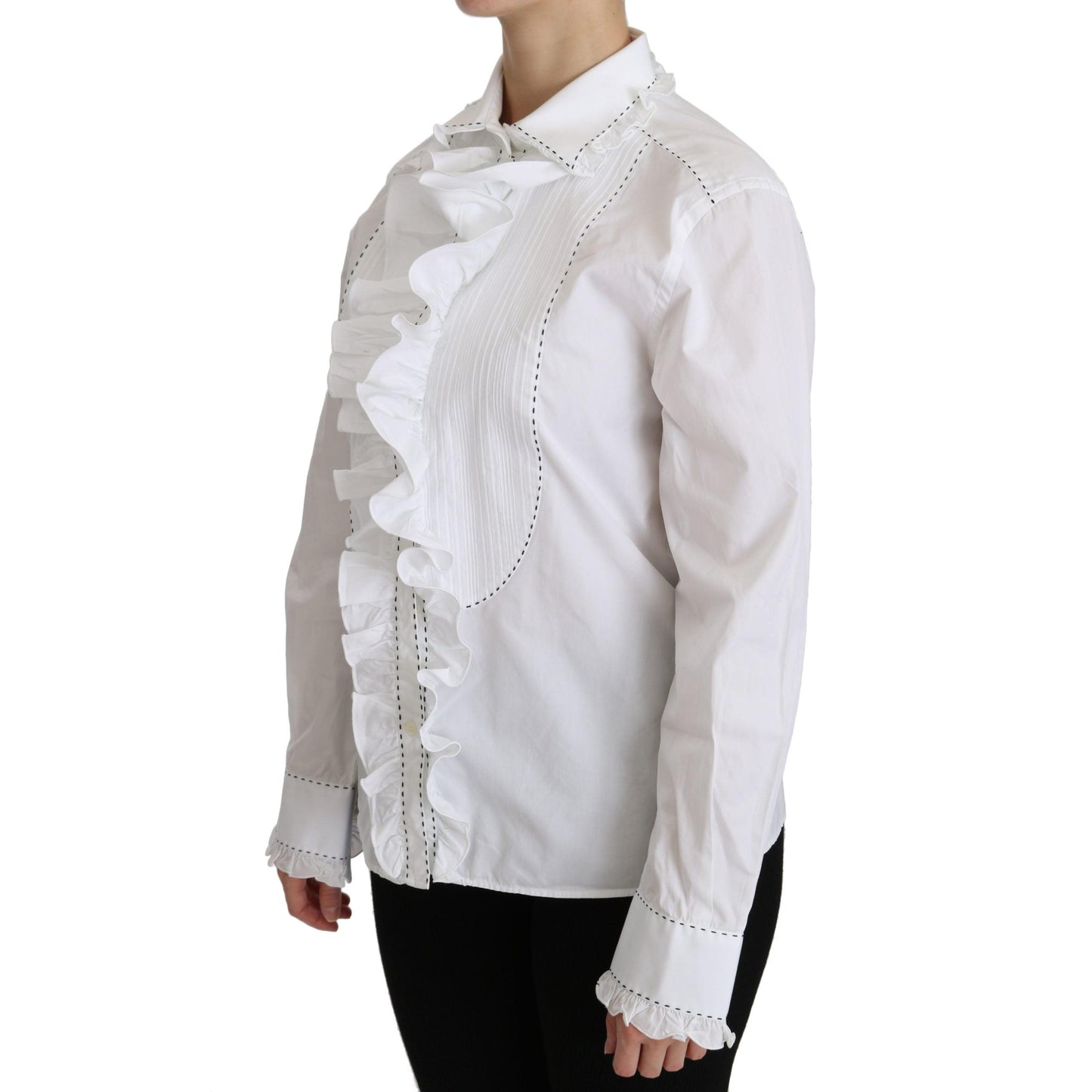 White Ruffle Collared Blouse Cotton Top